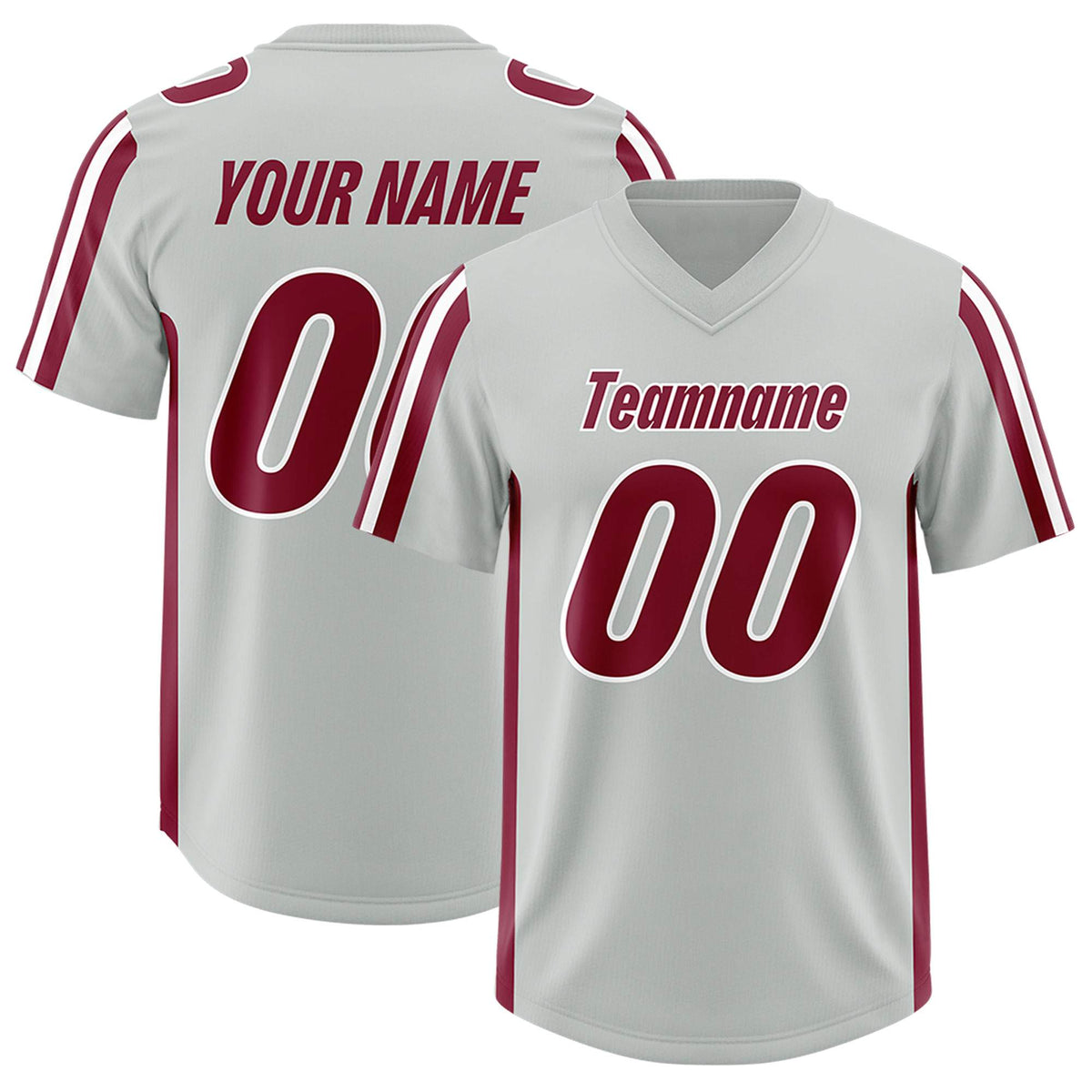 Custom Gray Crimson and White Side Stripe Pattern Authentic Football Jersey