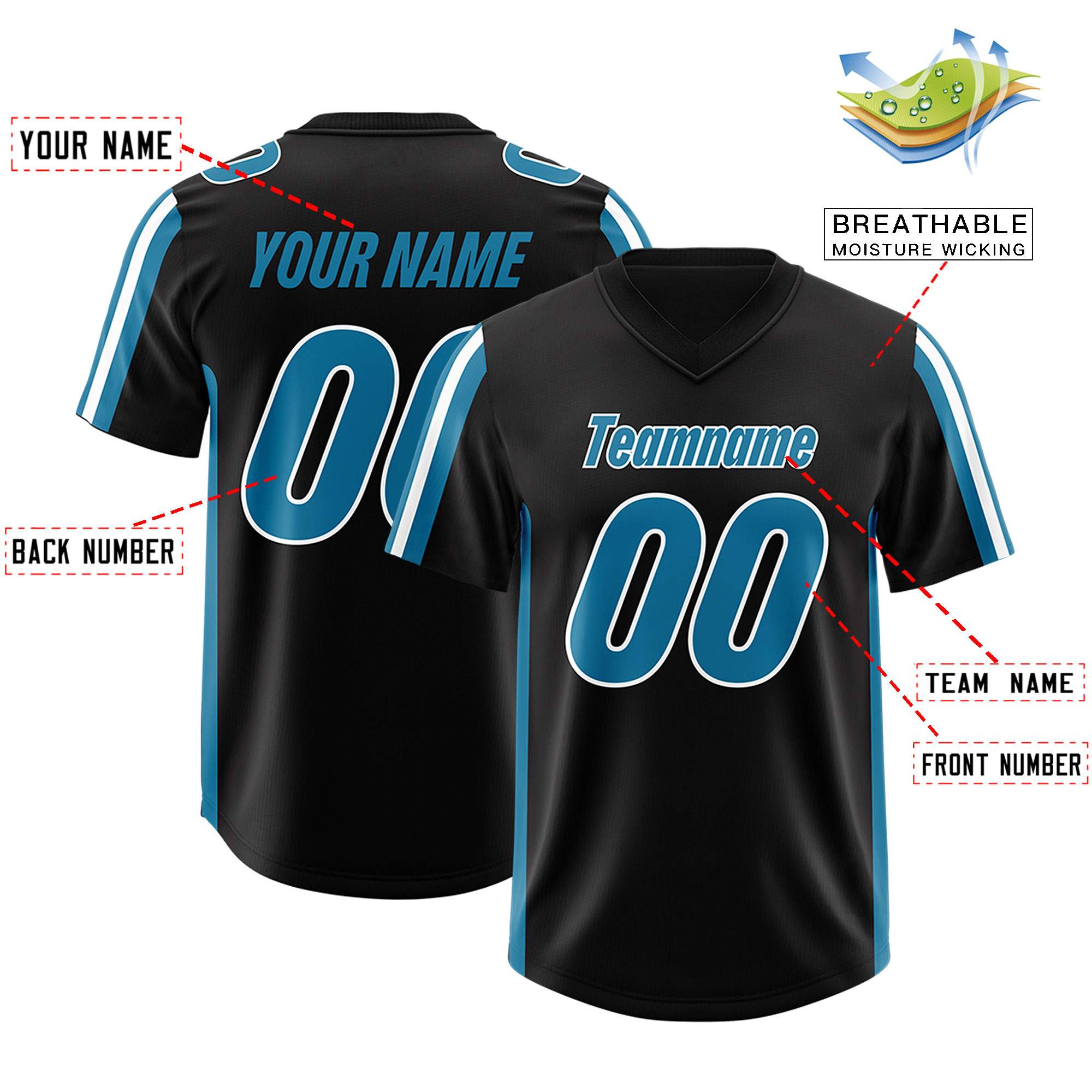 Custom Black Panther Blue and White Side Stripe Pattern Authentic Football Jersey