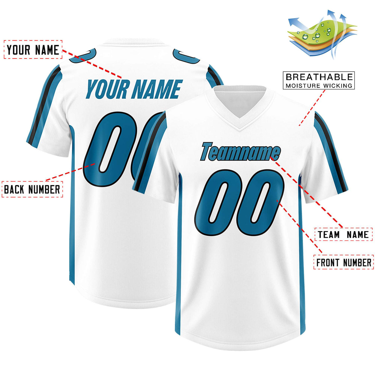 Custom White Panther Blue and Black Side Stripe Pattern Authentic Football Jersey