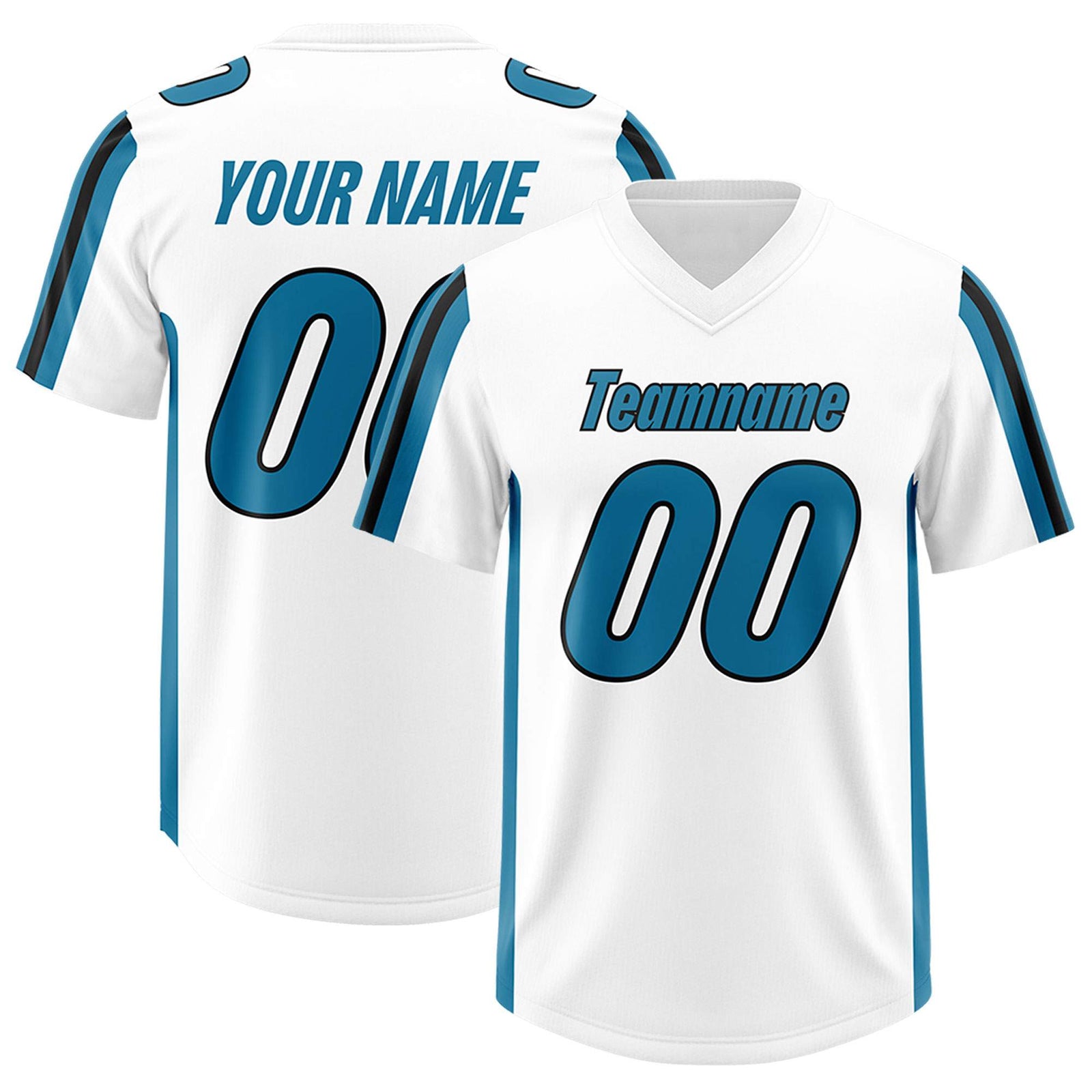 Custom White Panther Blue and Black Side Stripe Pattern Authentic Football Jersey