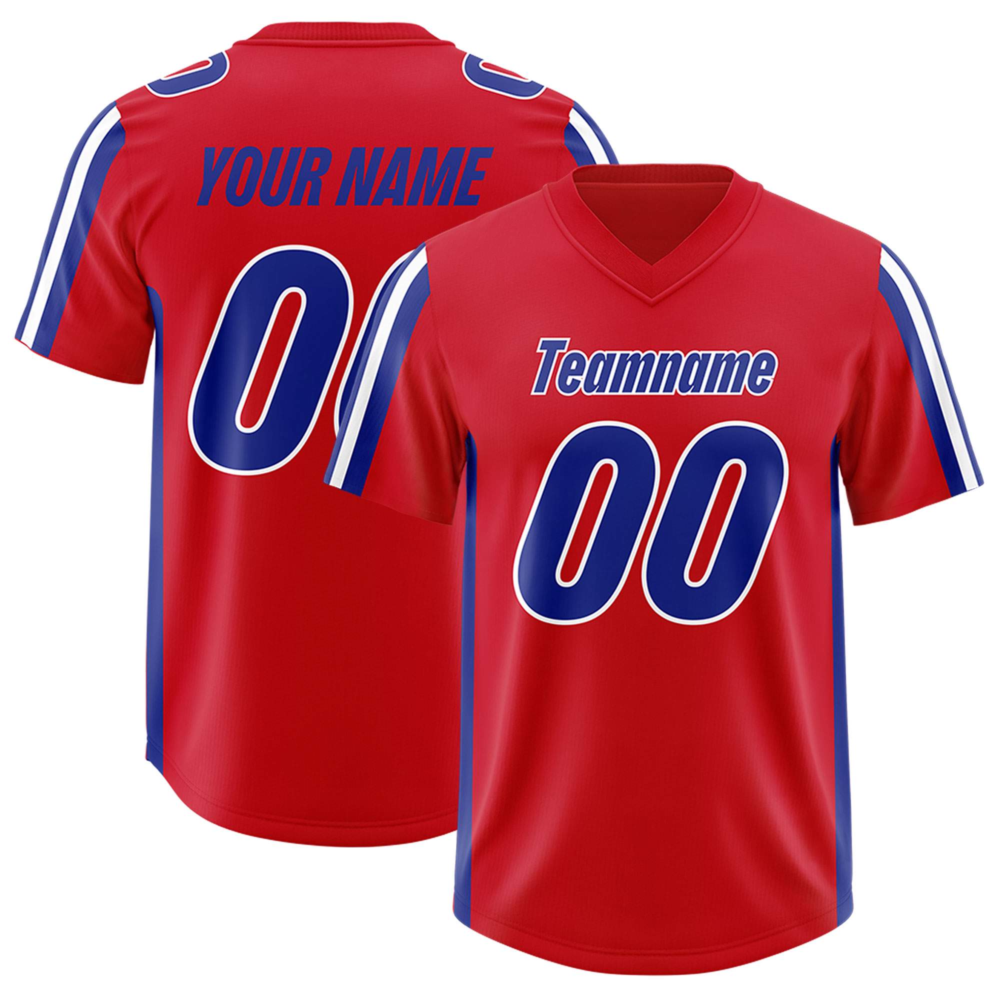 Custom Red Royal and White Side Stripe Pattern Authentic Football Jersey