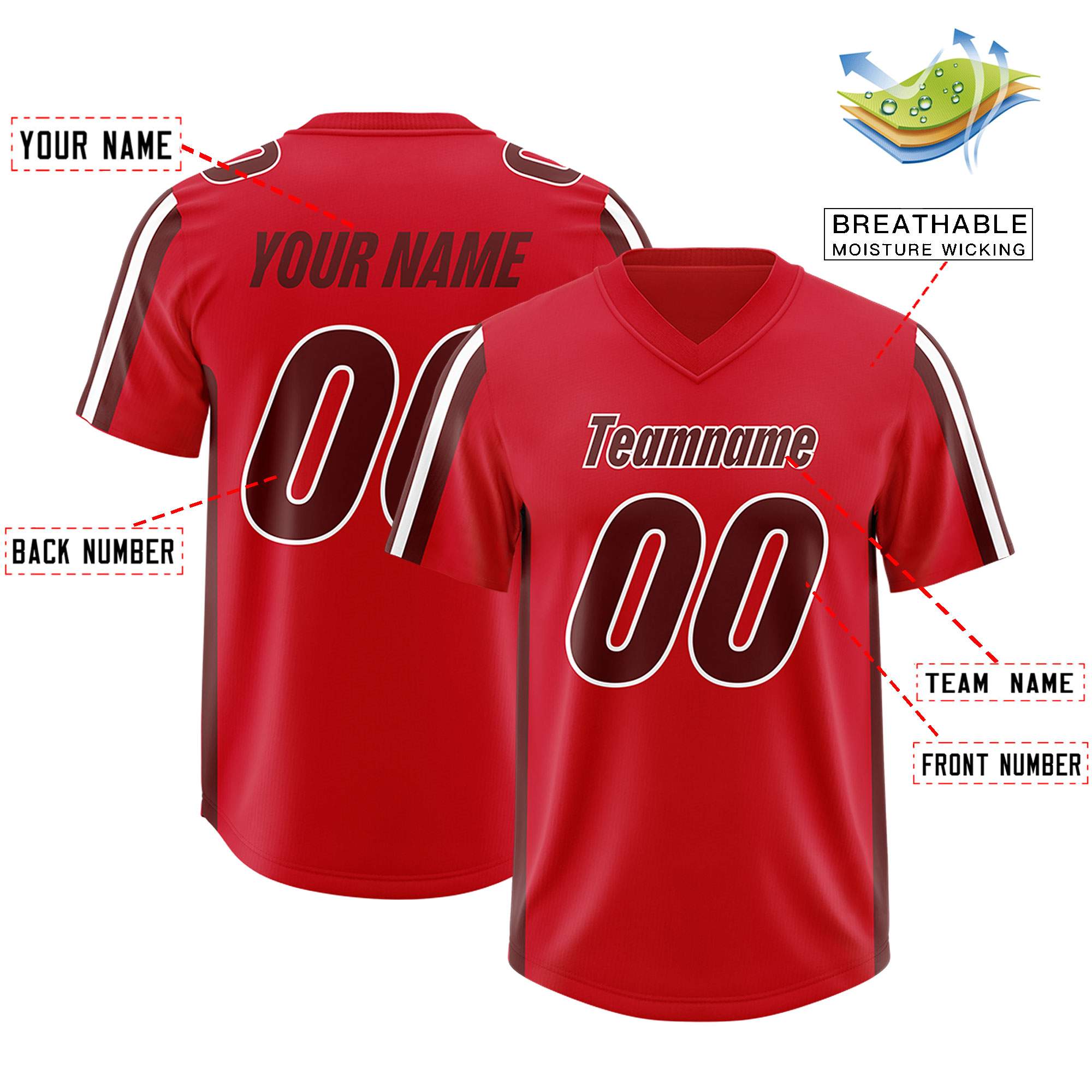 Custom Red Cardinal and White Side Stripe Pattern Authentic Football Jersey