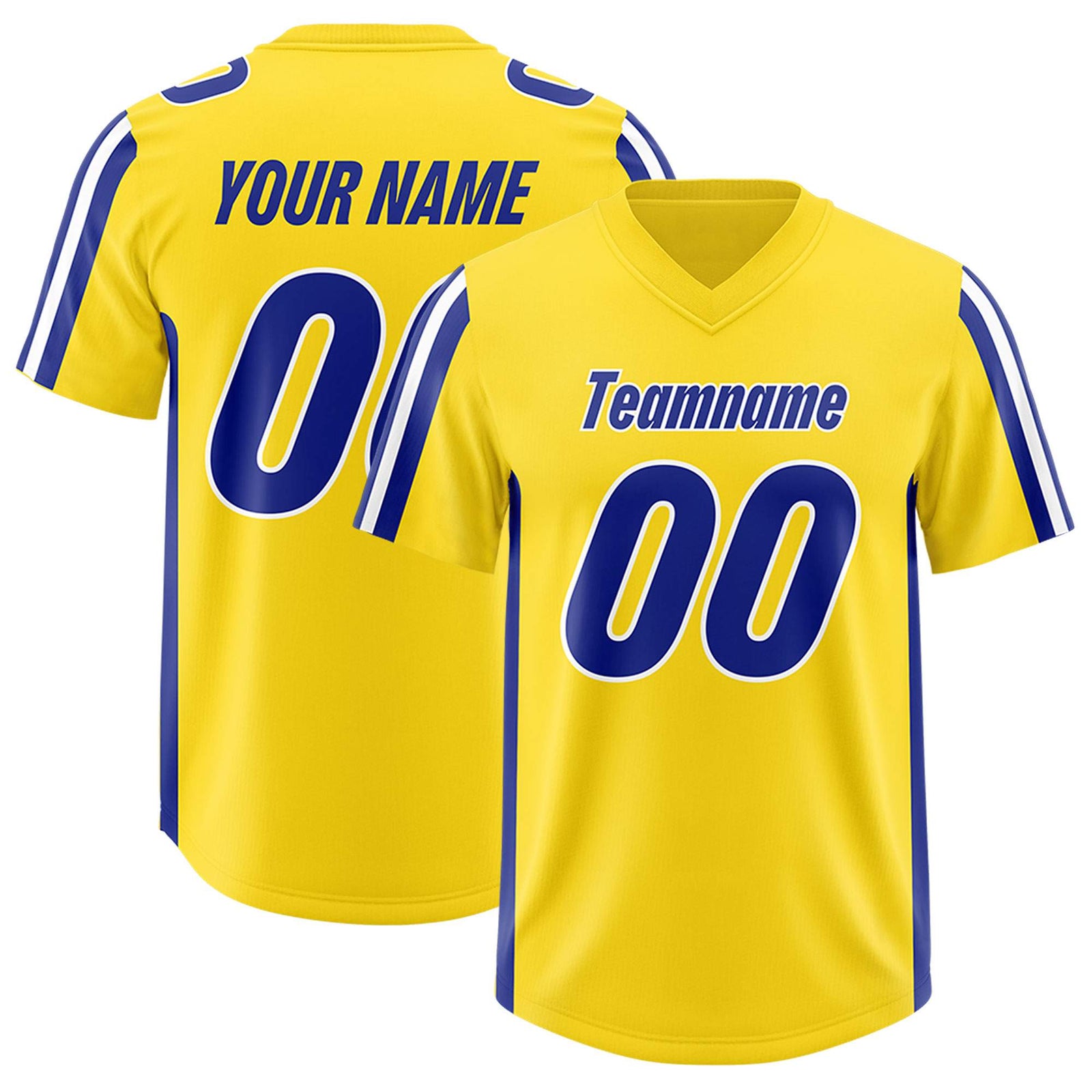 Custom Gold Royal and White Side Stripe Pattern Authentic Football Jersey