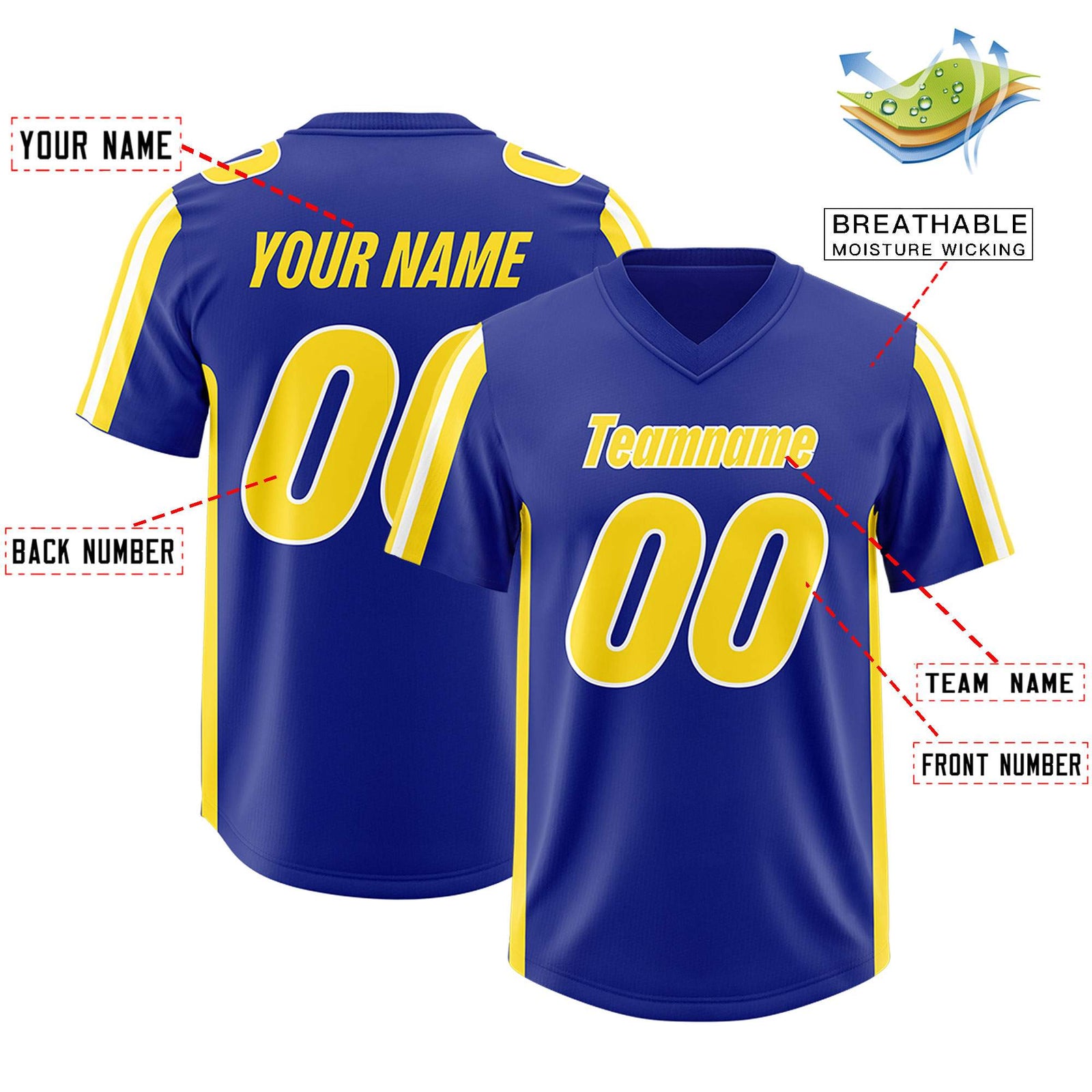 Custom Royal Gold and White Side Stripe Pattern Authentic Football Jersey