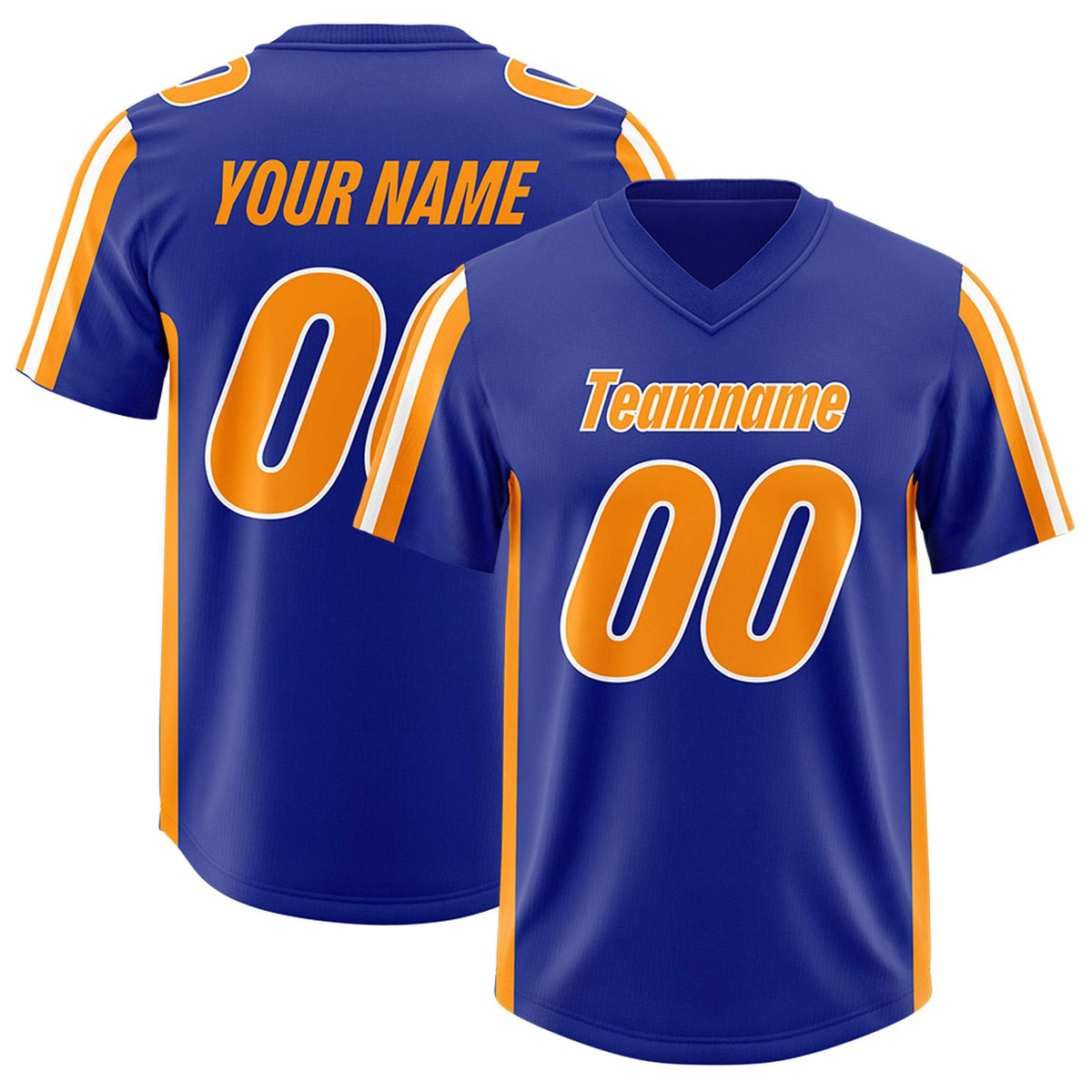 Custom Royal Gold Orange and White Side Stripe Pattern Authentic Football Jersey