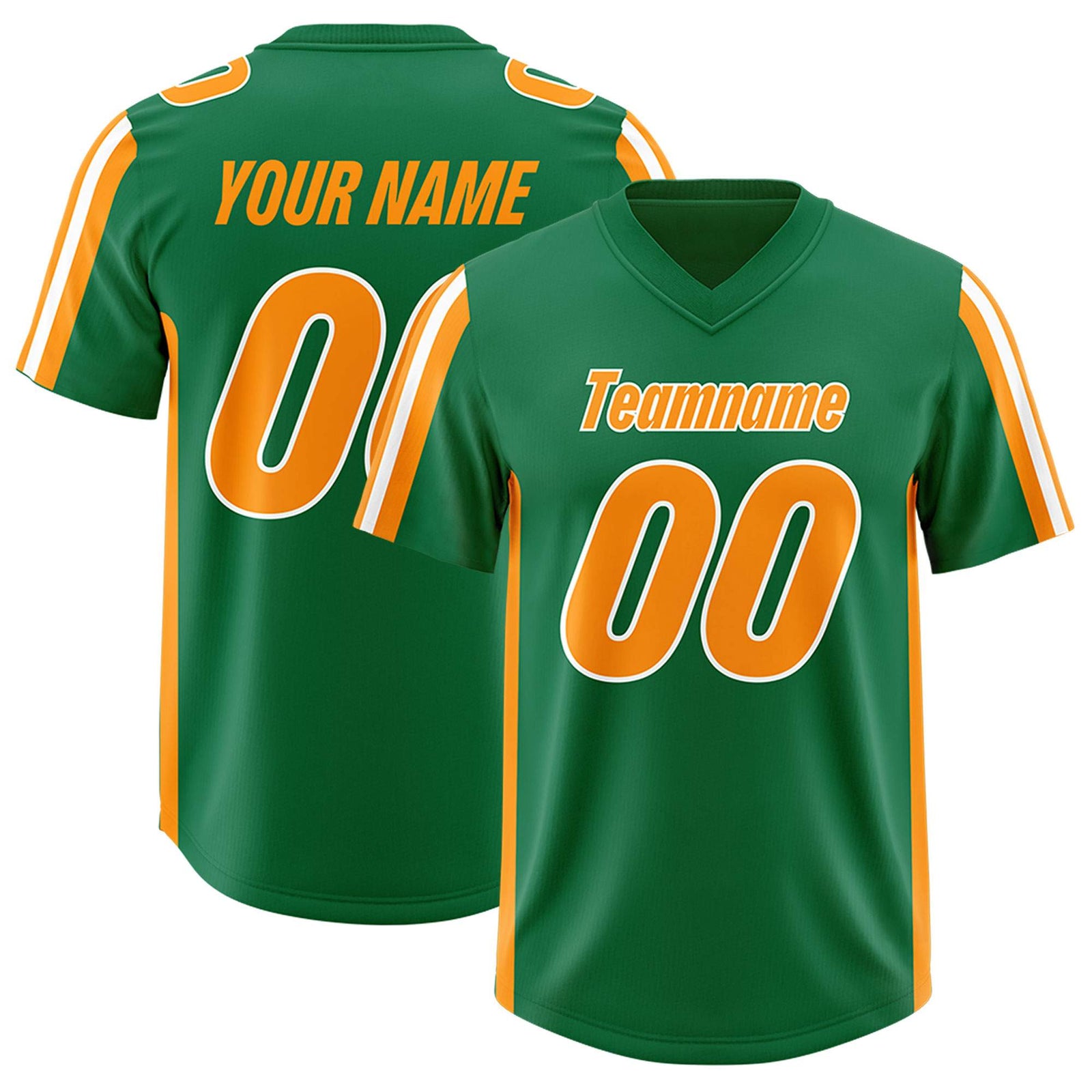 Custom Kelly Green Gold Orange and White Side Stripe Pattern Authentic Football Jersey