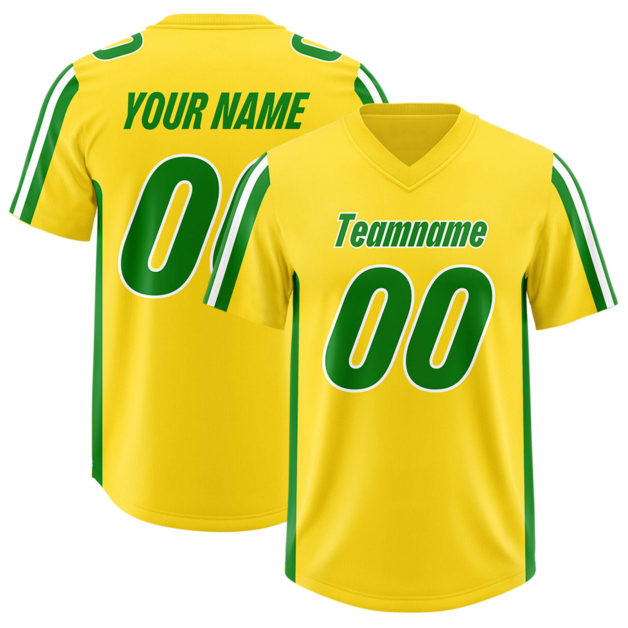 Custom Gold Kelly Green and White Side Stripe Pattern Authentic Football Jersey