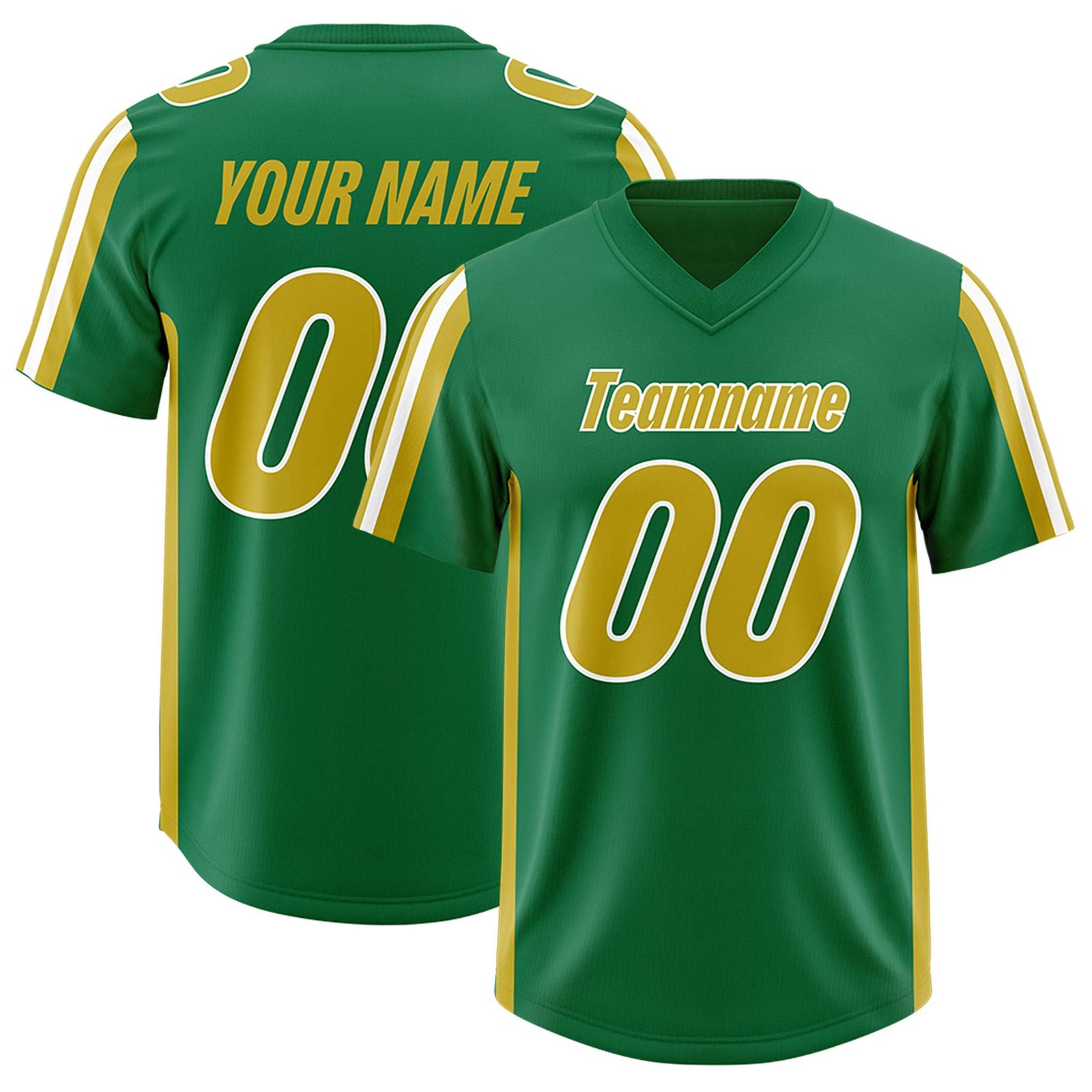 Custom Kelly Green Old Gold and White Side Stripe Pattern Authentic Football Jersey