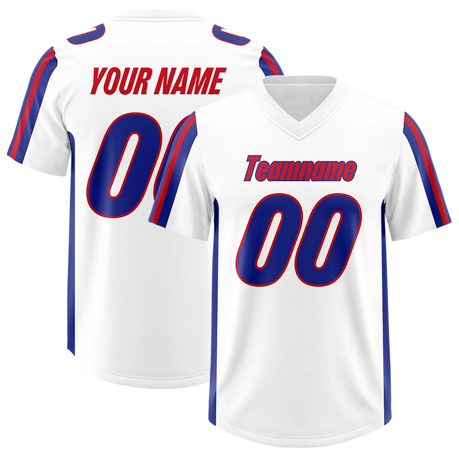 Custom White Royal and Red Side Stripe Pattern Authentic Football Jersey