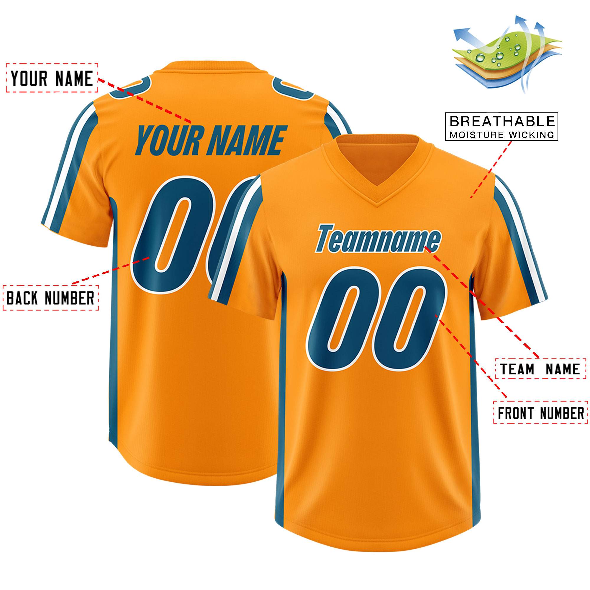 Custom Orange Panther Blue and White Side Stripe Pattern Authentic Football Jersey