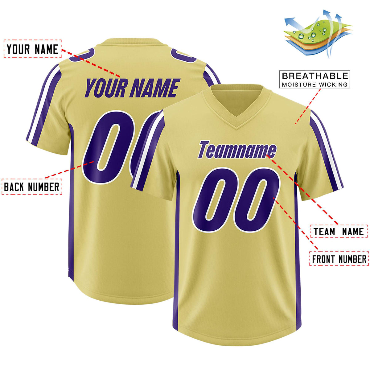 Custom Old Gold Purple and White Side Stripe Pattern Authentic Football Jersey