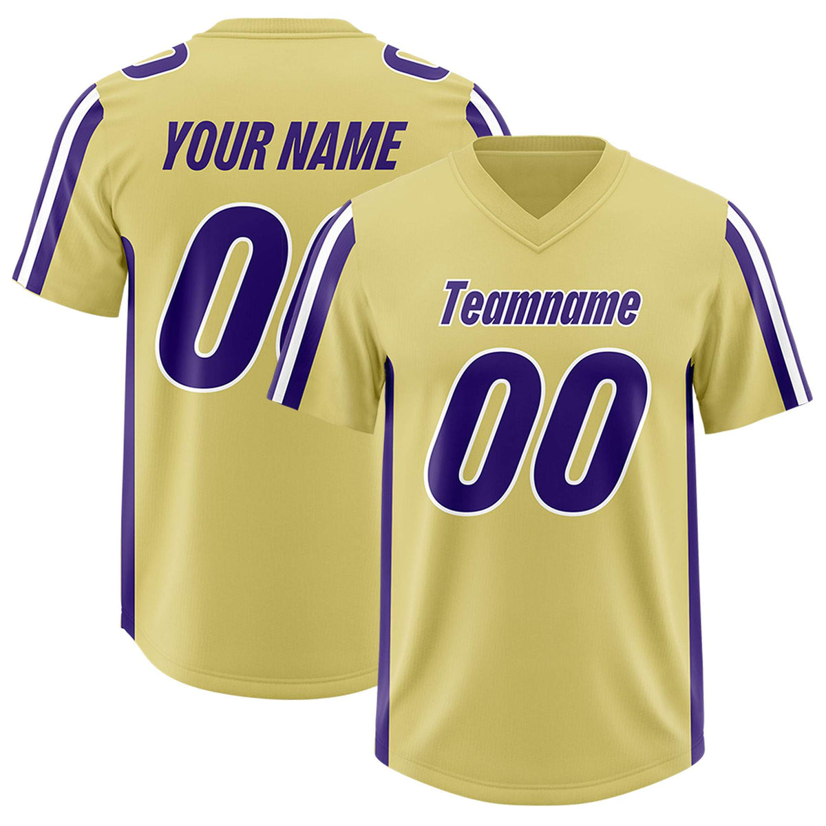 Custom Old Gold Purple and White Side Stripe Pattern Authentic Football Jersey