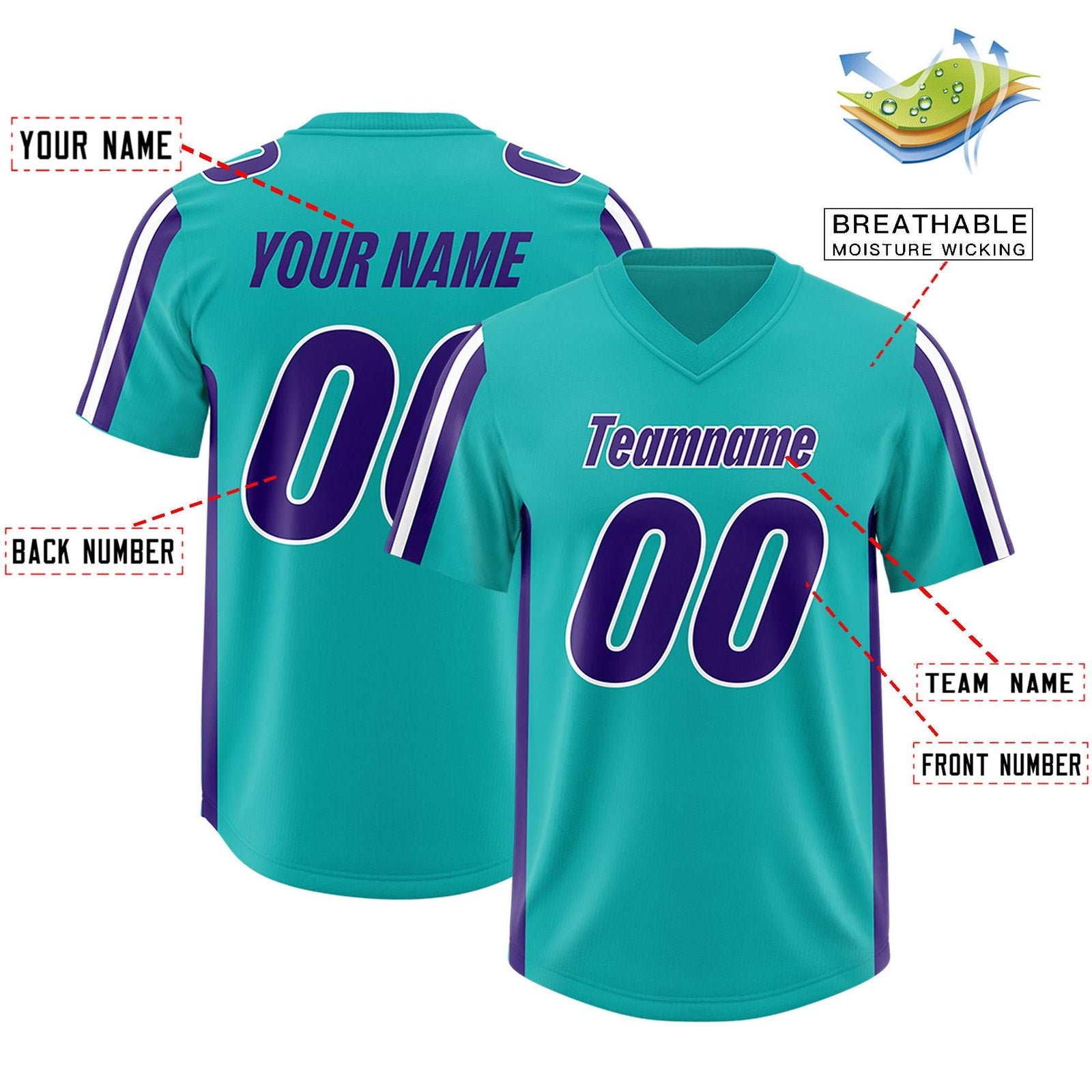 Custom Aqua Purple and White Side Stripe Pattern Authentic Football Jersey