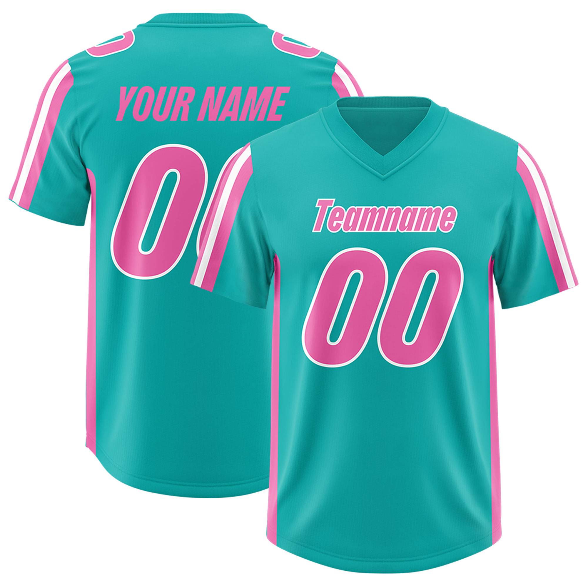 Custom Aqua Pink and White Side Stripe Pattern Authentic Football Jersey