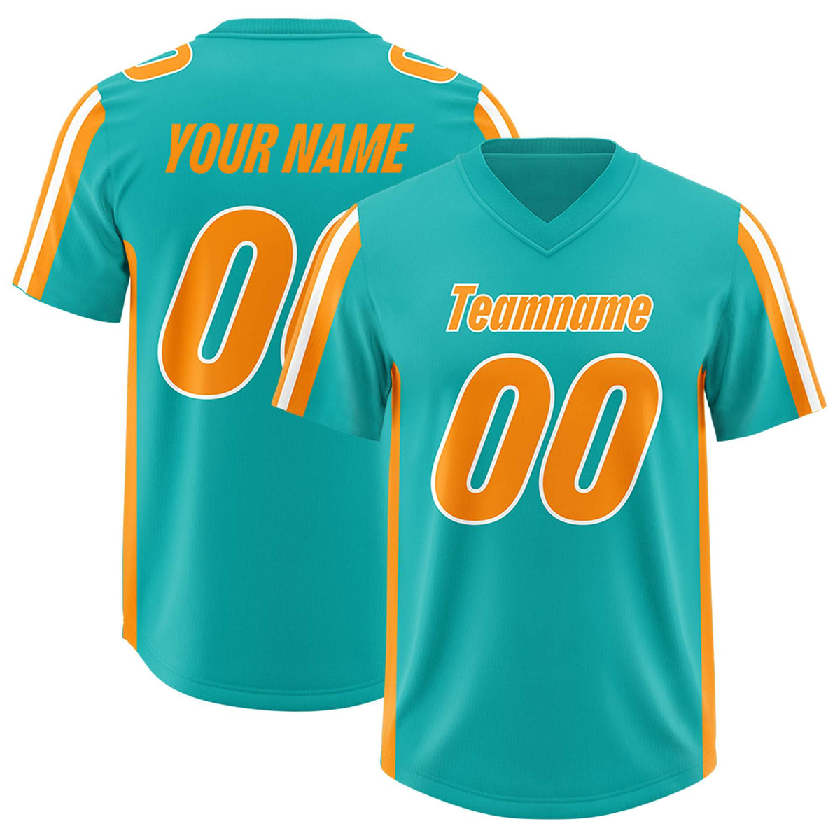Custom Aqua Orange and White Side Stripe Pattern Authentic Football Jersey