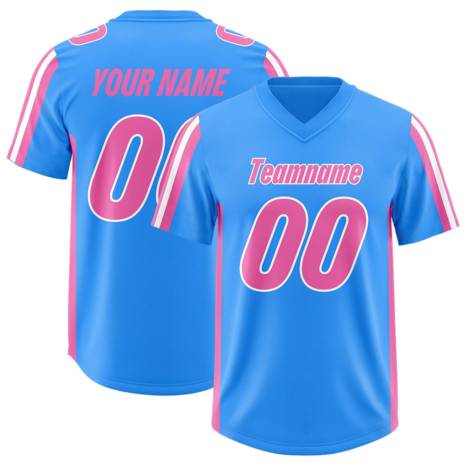 Custom Light Blue Pink and White Side Stripe Pattern Authentic Football Jersey