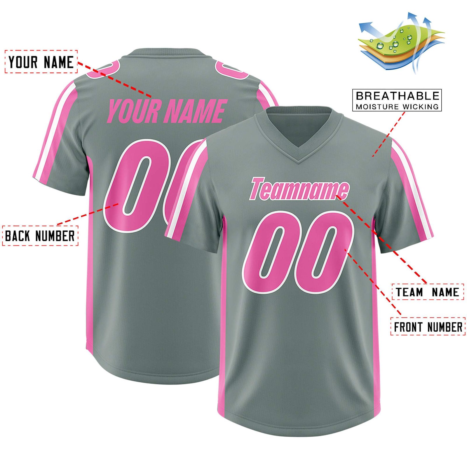 Custom Grey Pink and White Side Stripe Pattern Authentic Football Jersey