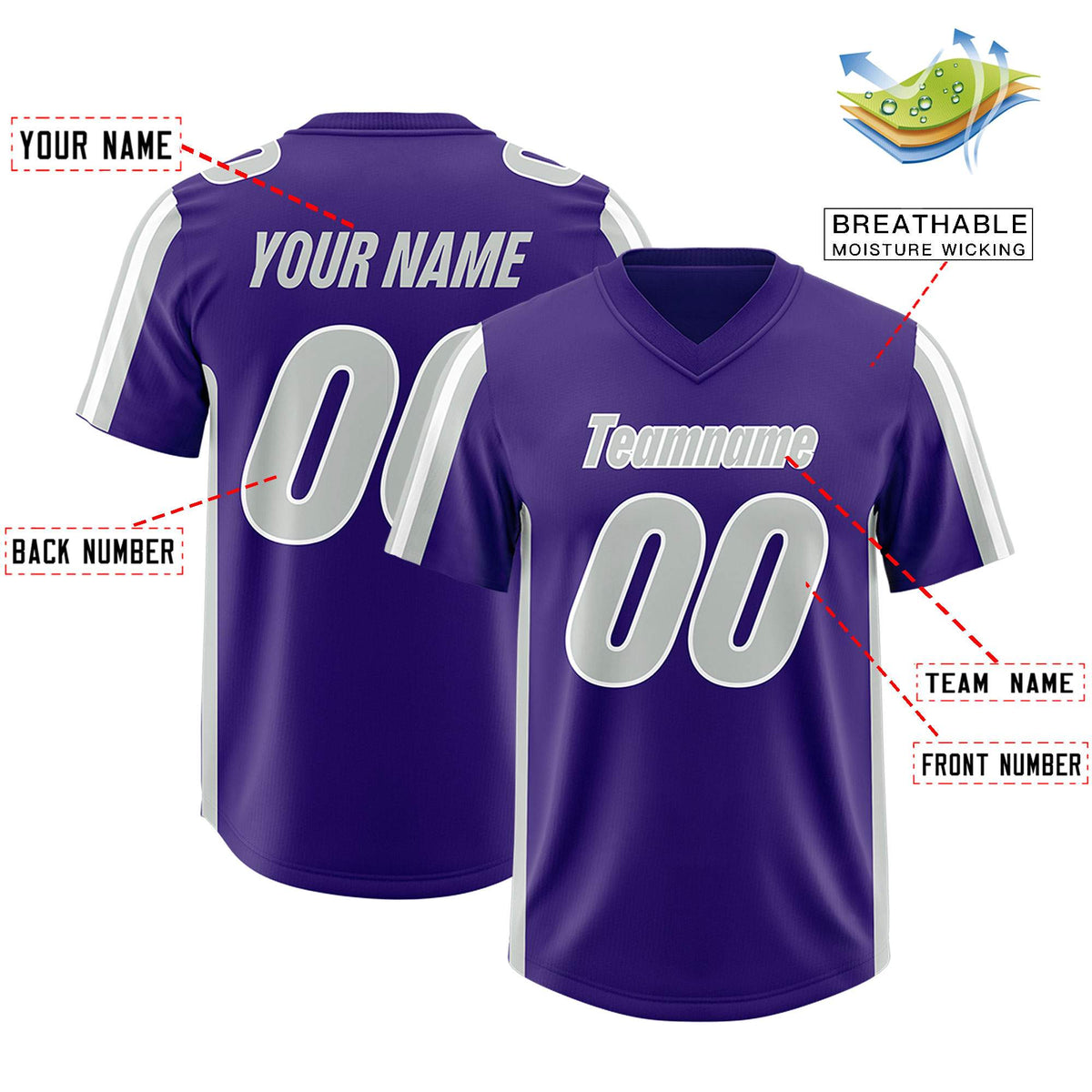 Custom Purple Gray and White Side Stripe Pattern Authentic Football Jersey