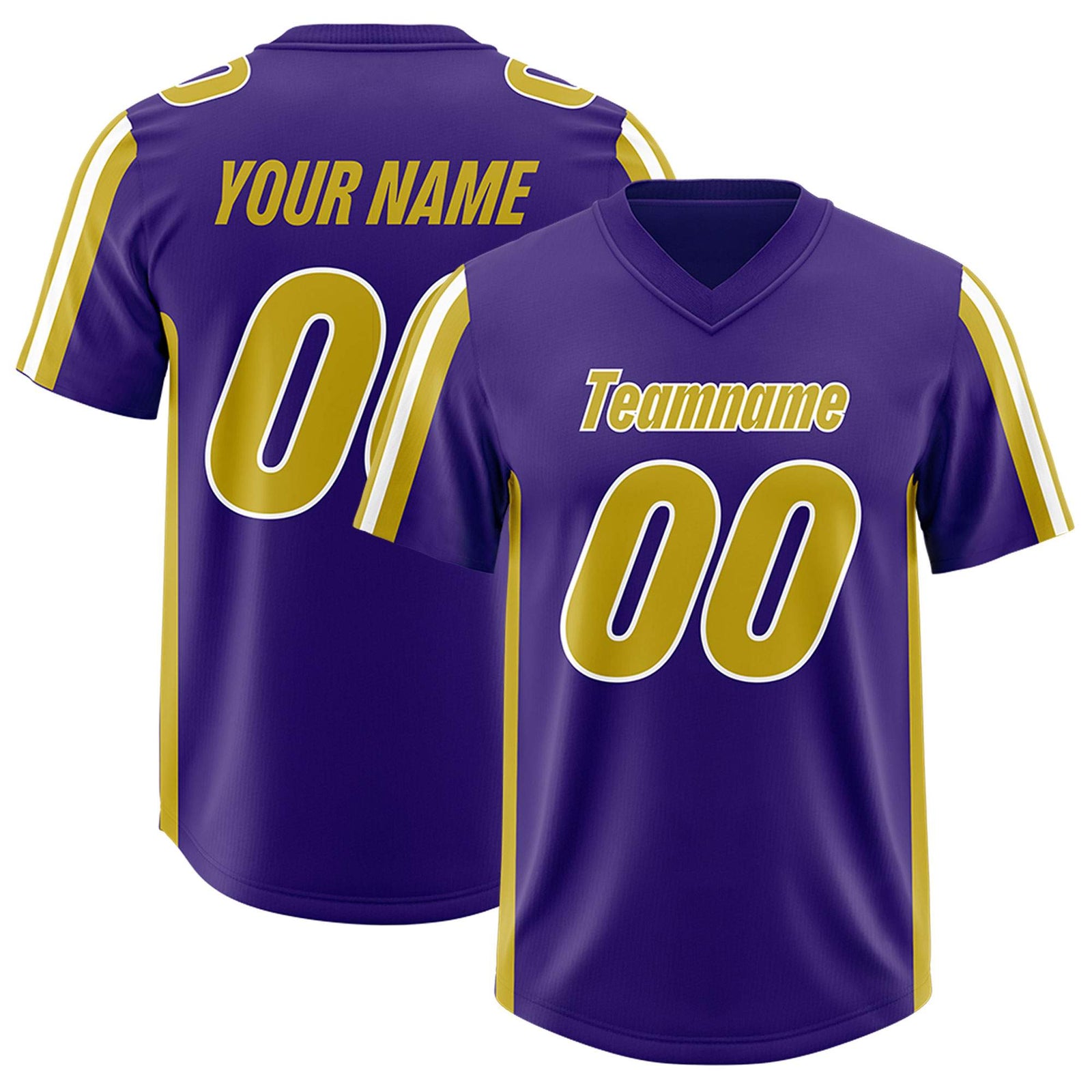 Custom Purple Old Gold and White Side Stripe Pattern Authentic Football Jersey