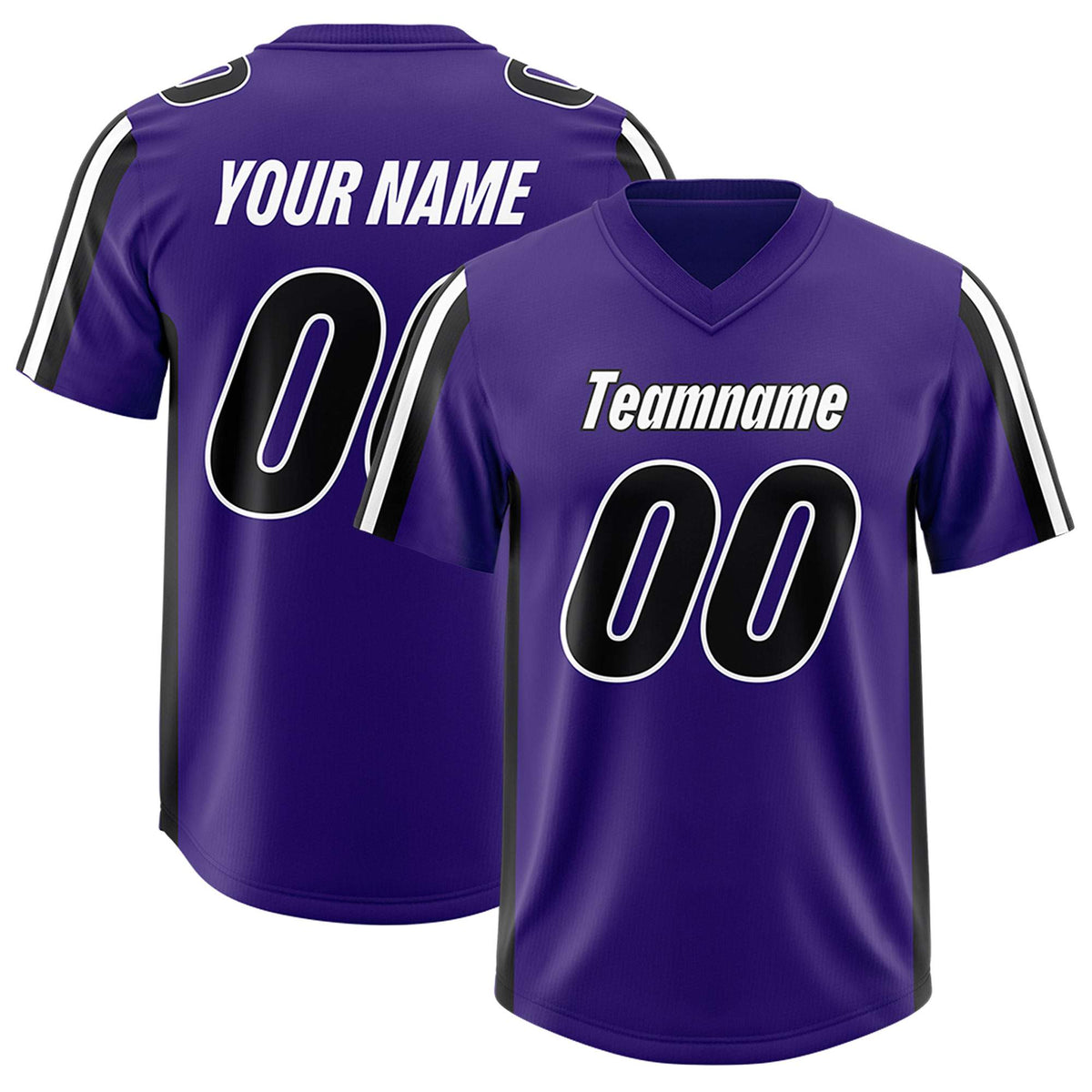 Custom Purple Black and White Side Stripe Pattern Authentic Football Jersey