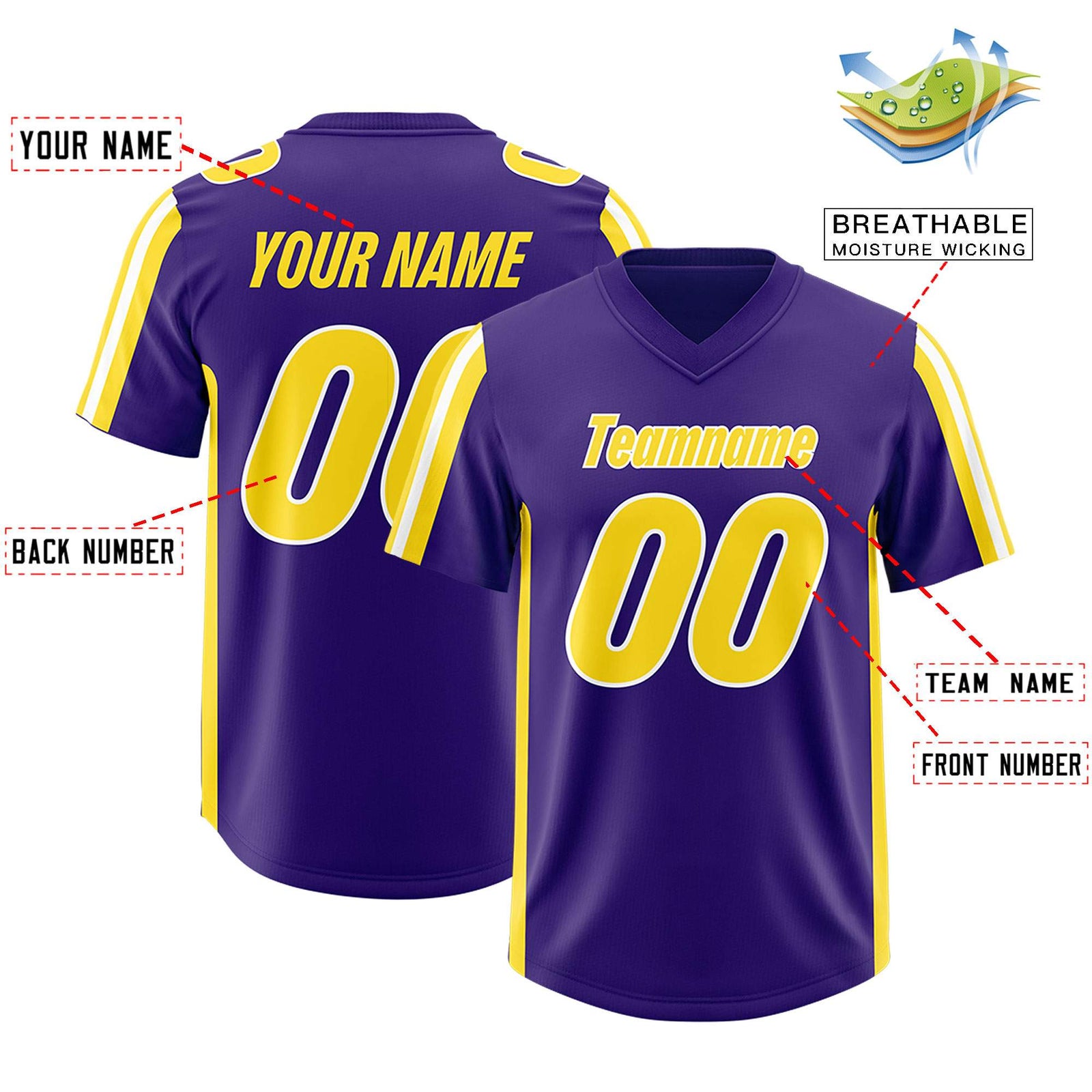 Custom Purple Gold and White Side Stripe Pattern Authentic Football Jersey