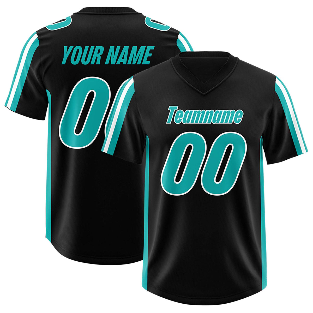 Custom Black Aqua and White Side Stripe Pattern Authentic Football Jersey