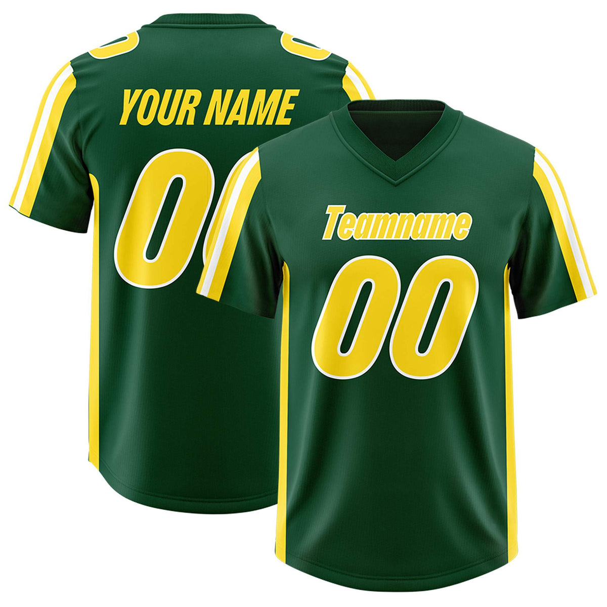 Custom Green Gold and White Side Stripe Pattern Authentic Football Jersey