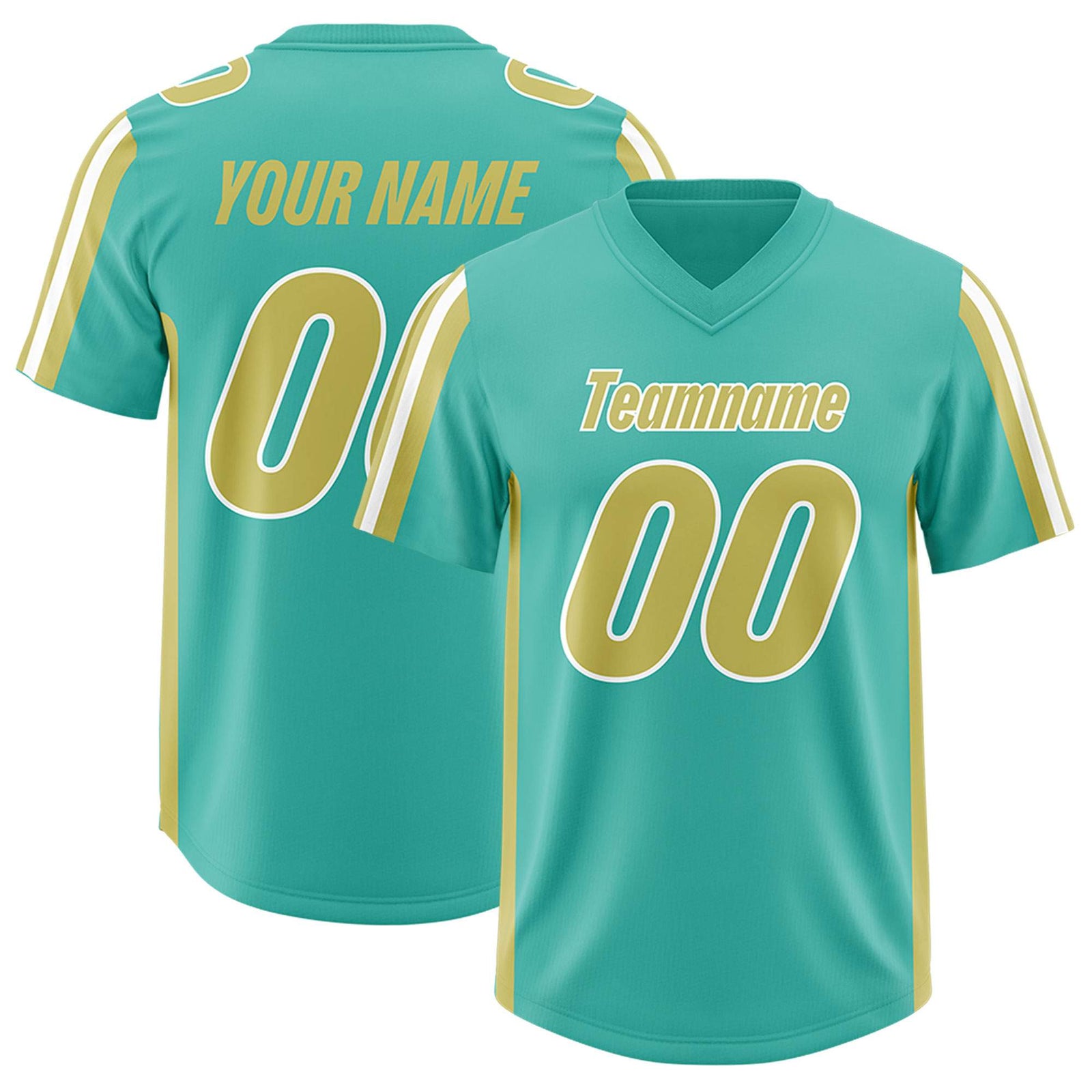 Custom Bright Green Champagne and White Side Stripe Pattern Authentic Football Jersey