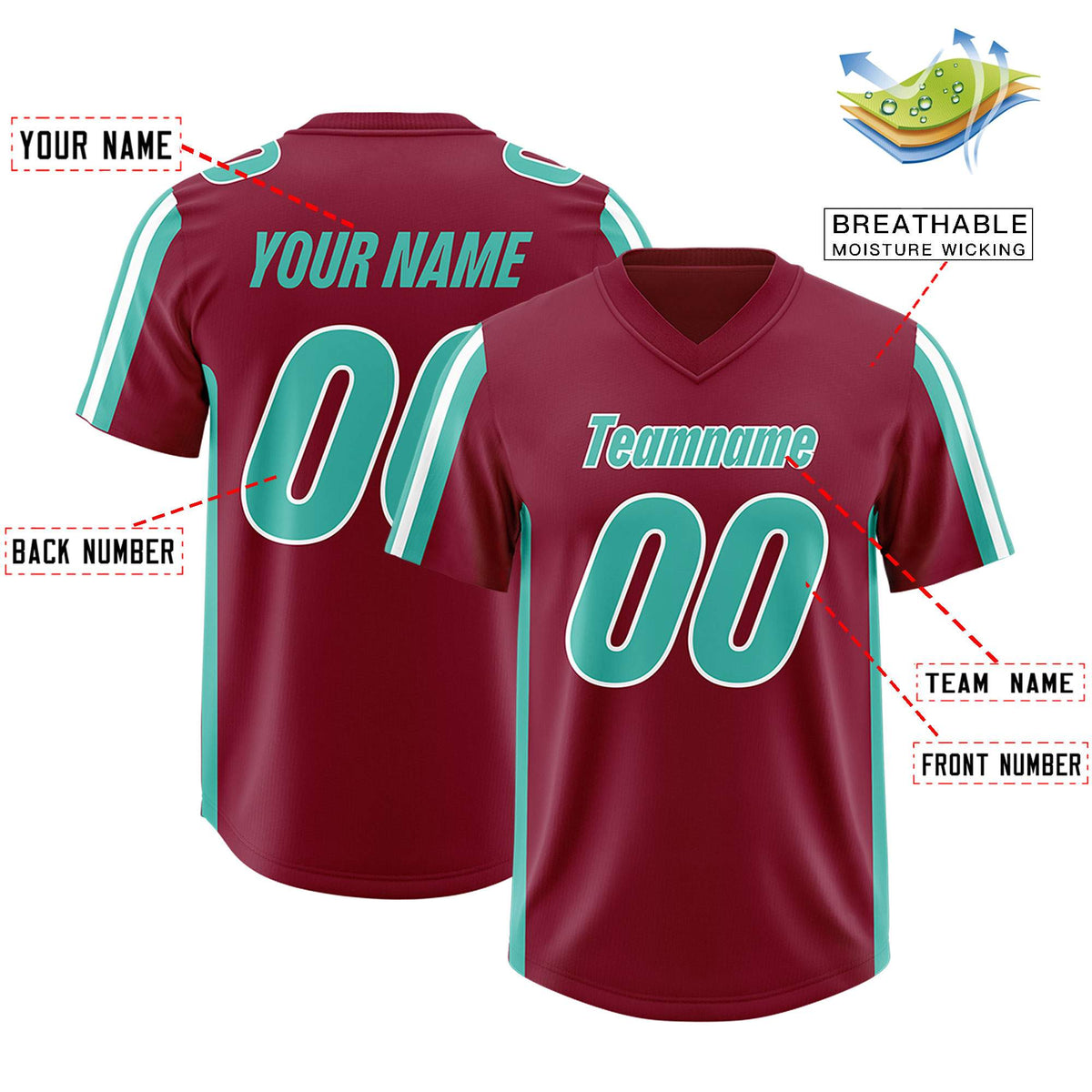 Custom Crimson Bright Green and White Side Stripe Pattern Authentic Football Jersey