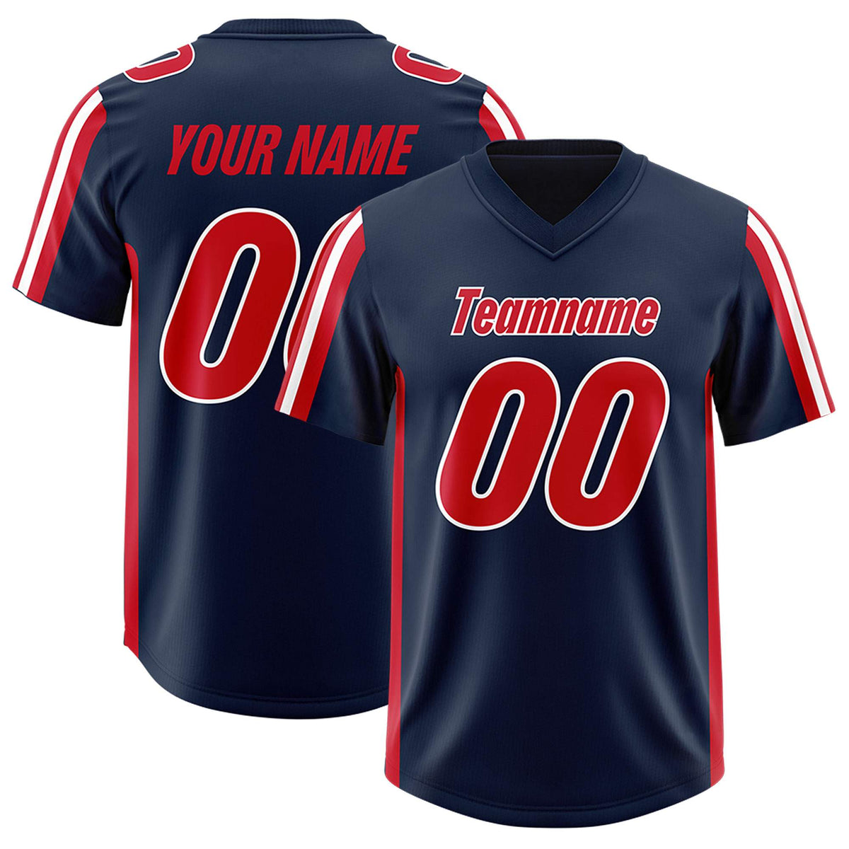 Custom Navy Red and White Side Stripe Pattern Authentic Football Jersey