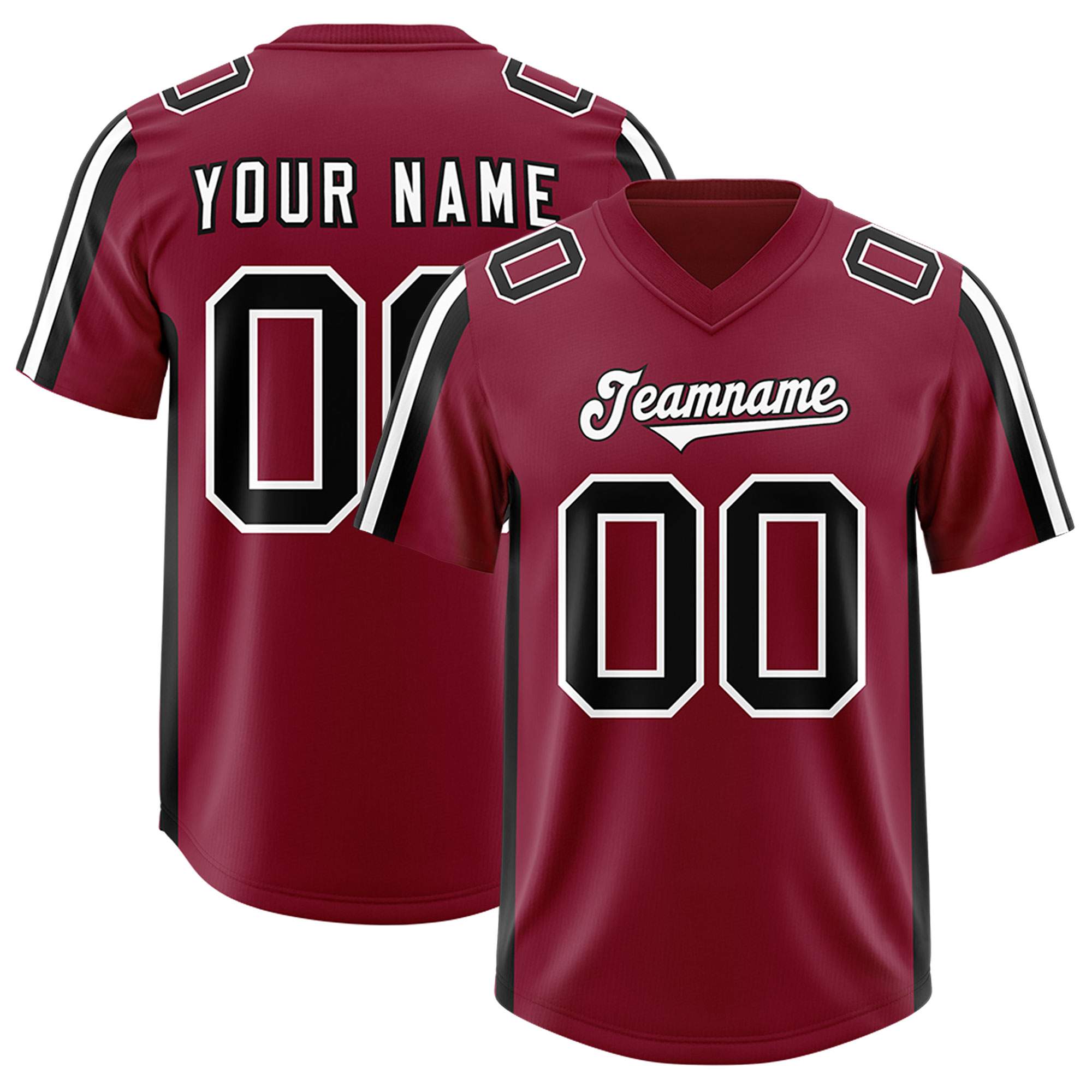 Custom Cardinal Black and White Side Stripe Pattern Authentic Football Jersey