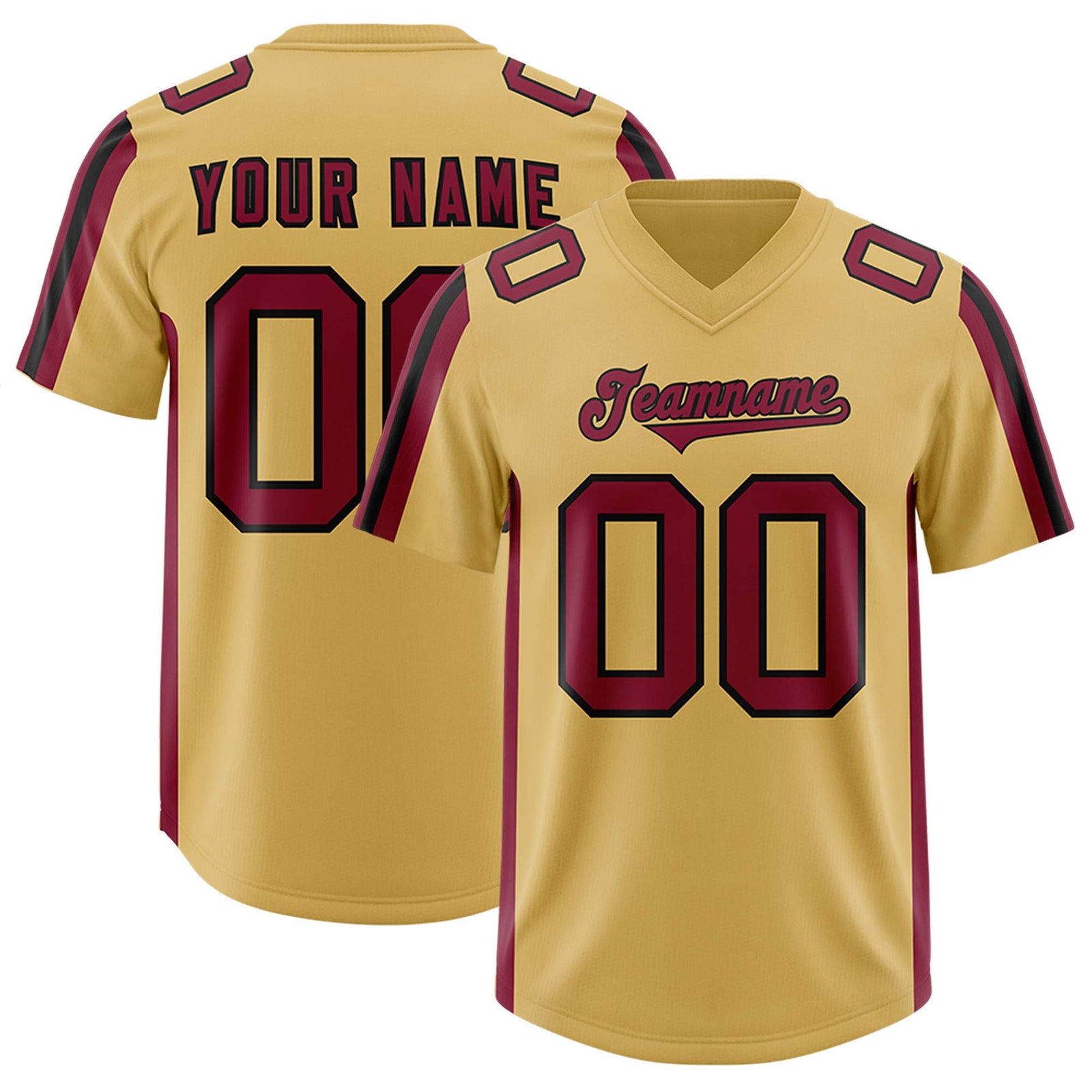 Custom Old Gold Cardinal and Black Side Stripe Pattern Authentic Football Jersey