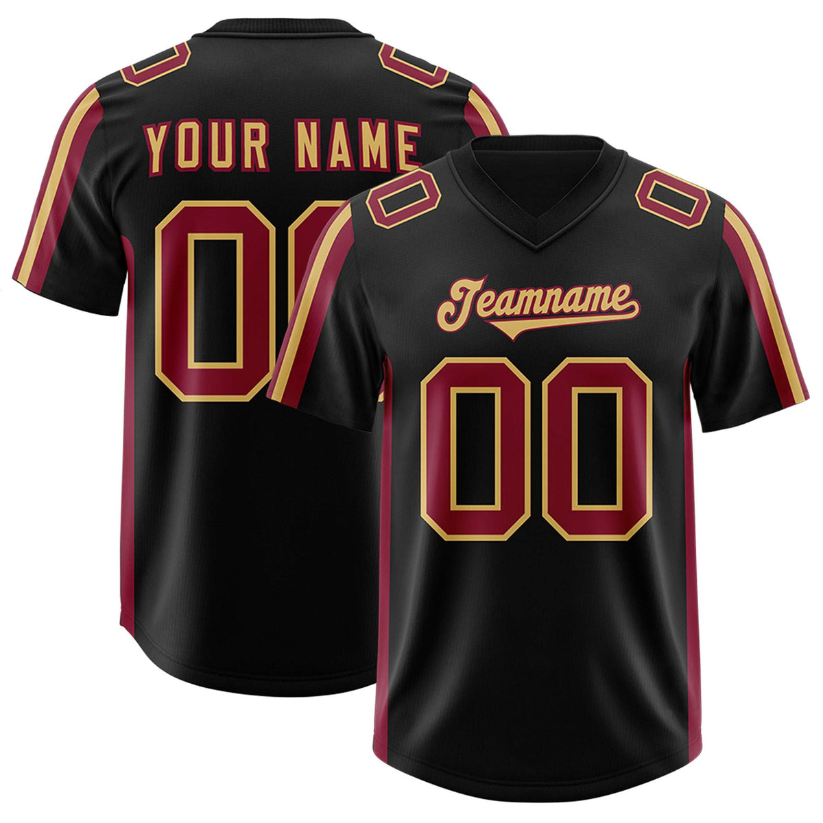 Custom Black Cardinal and Old Gold Side Stripe Pattern Authentic Football Jersey