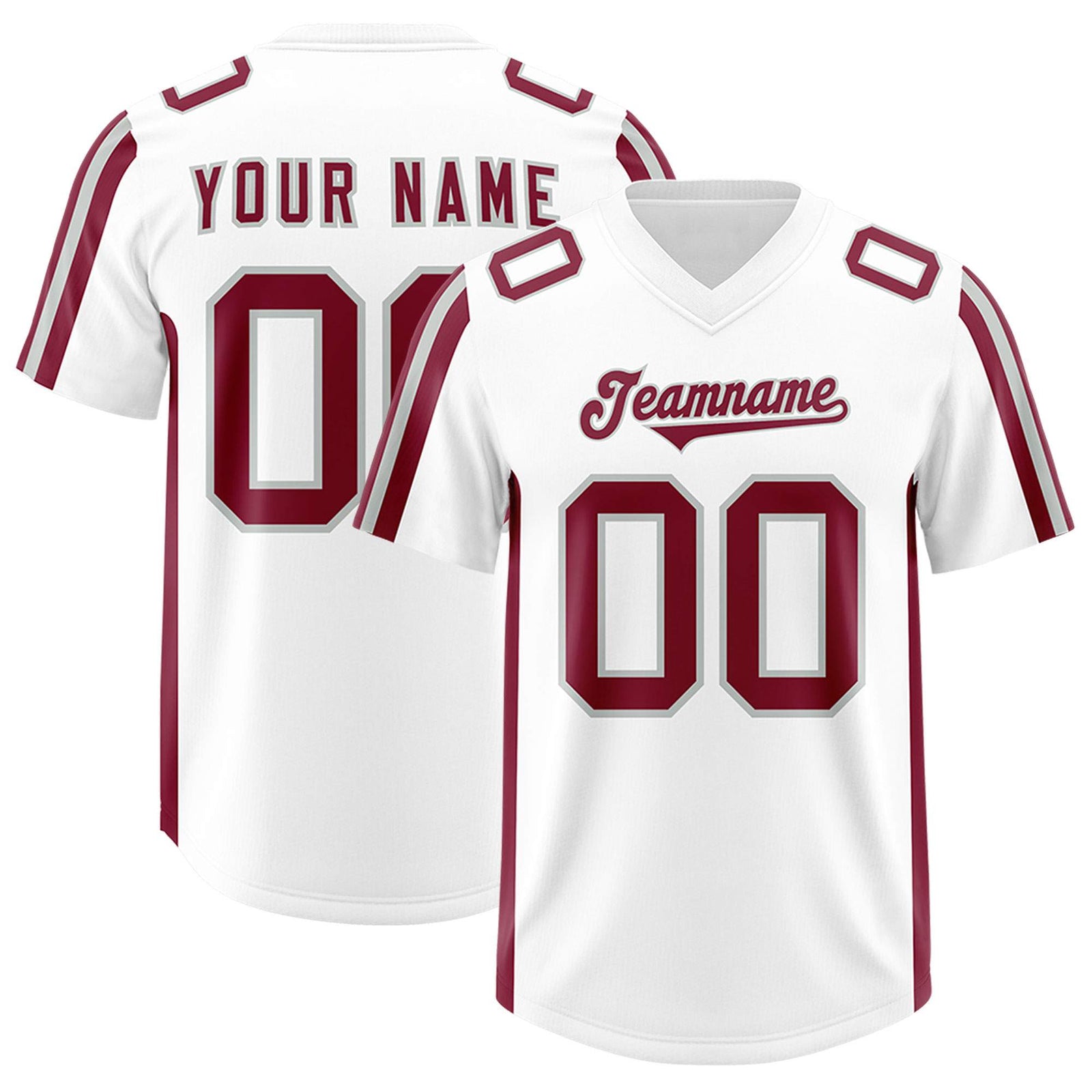 Custom White Crimson and Gray Side Stripe Pattern Authentic Football Jersey