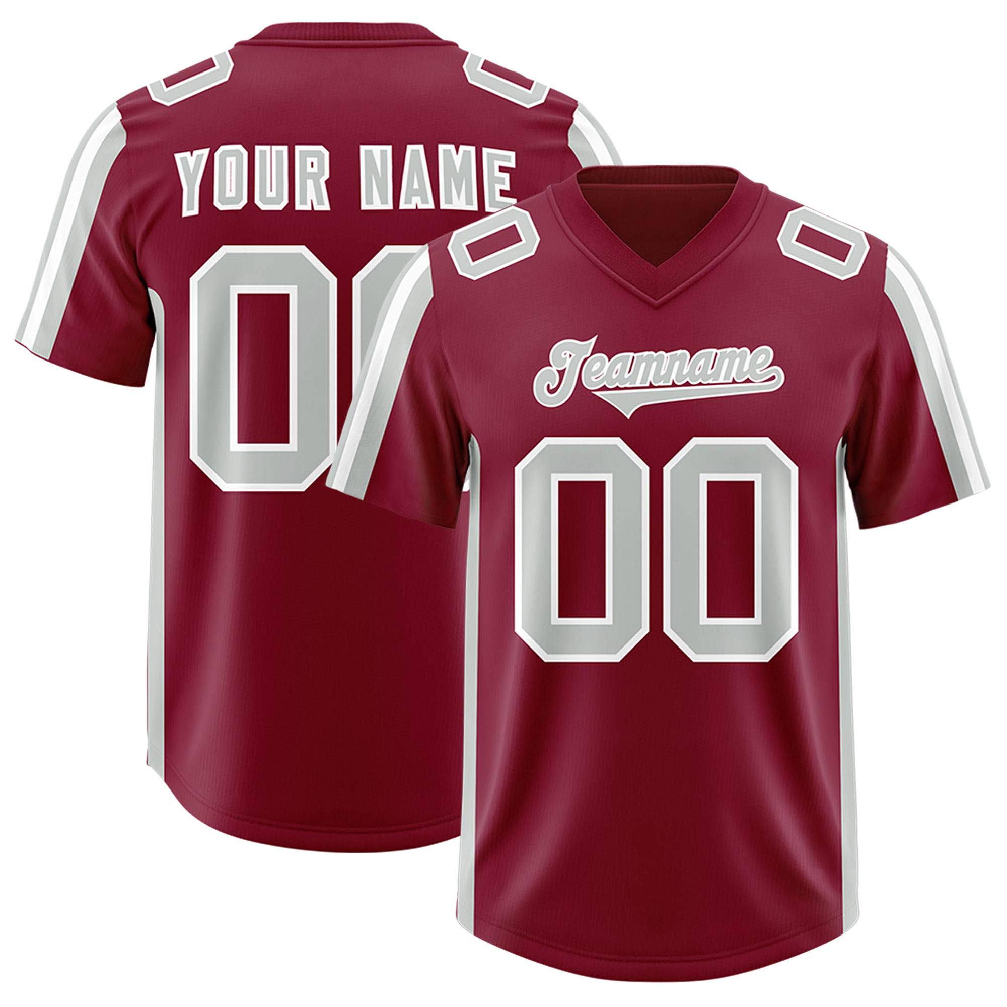 Custom Cardinal Gray and White Side Stripe Pattern Authentic Football Jersey