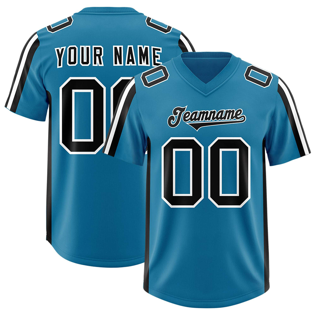 Custom Panther Blue Black and White Side Stripe Pattern Authentic Football Jersey