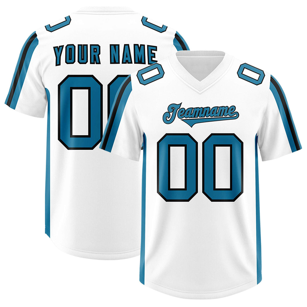 Custom White Panther Blue and Black Side Stripe Pattern Authentic Football Jersey