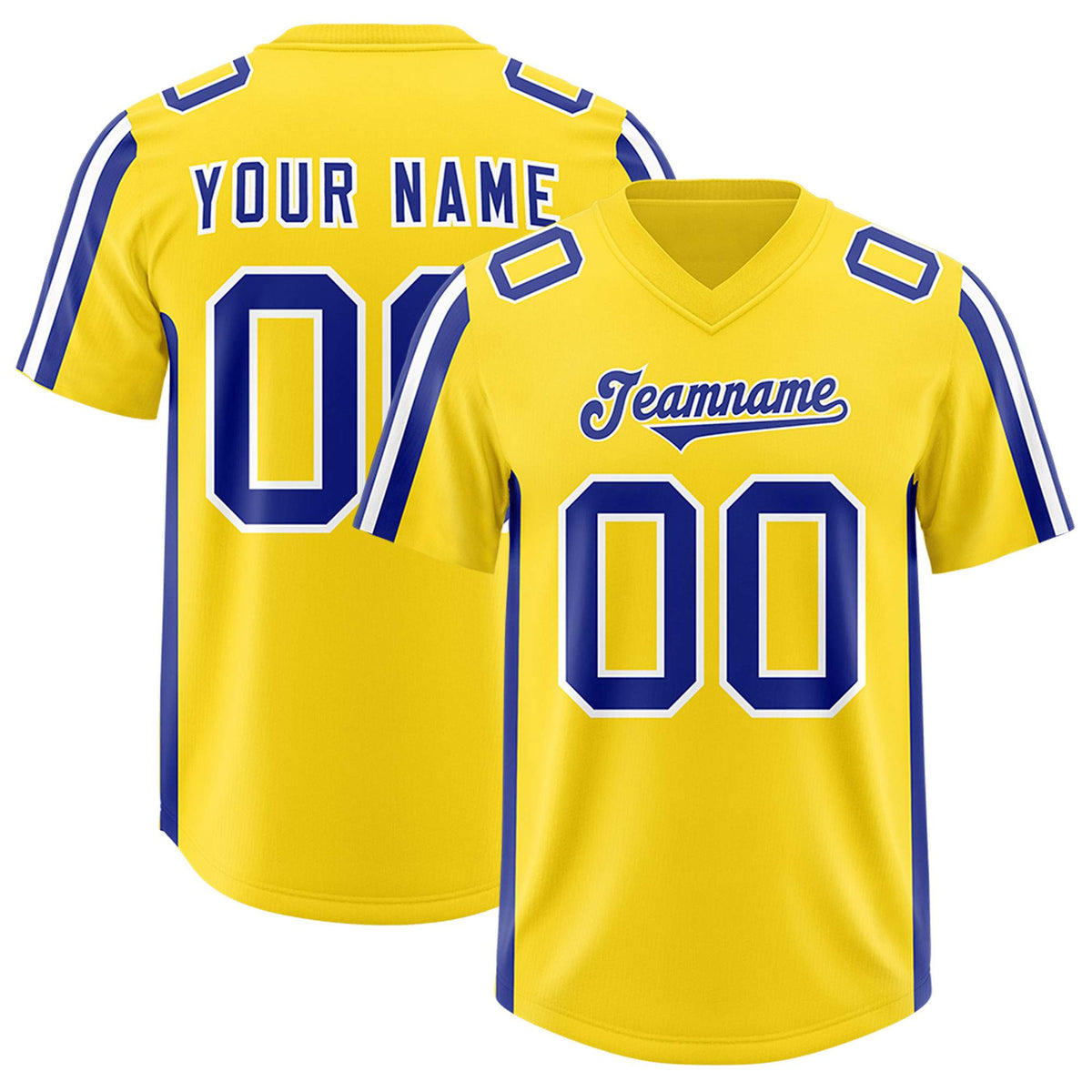 Custom Gold Royal and White Side Stripe Pattern Authentic Football Jersey