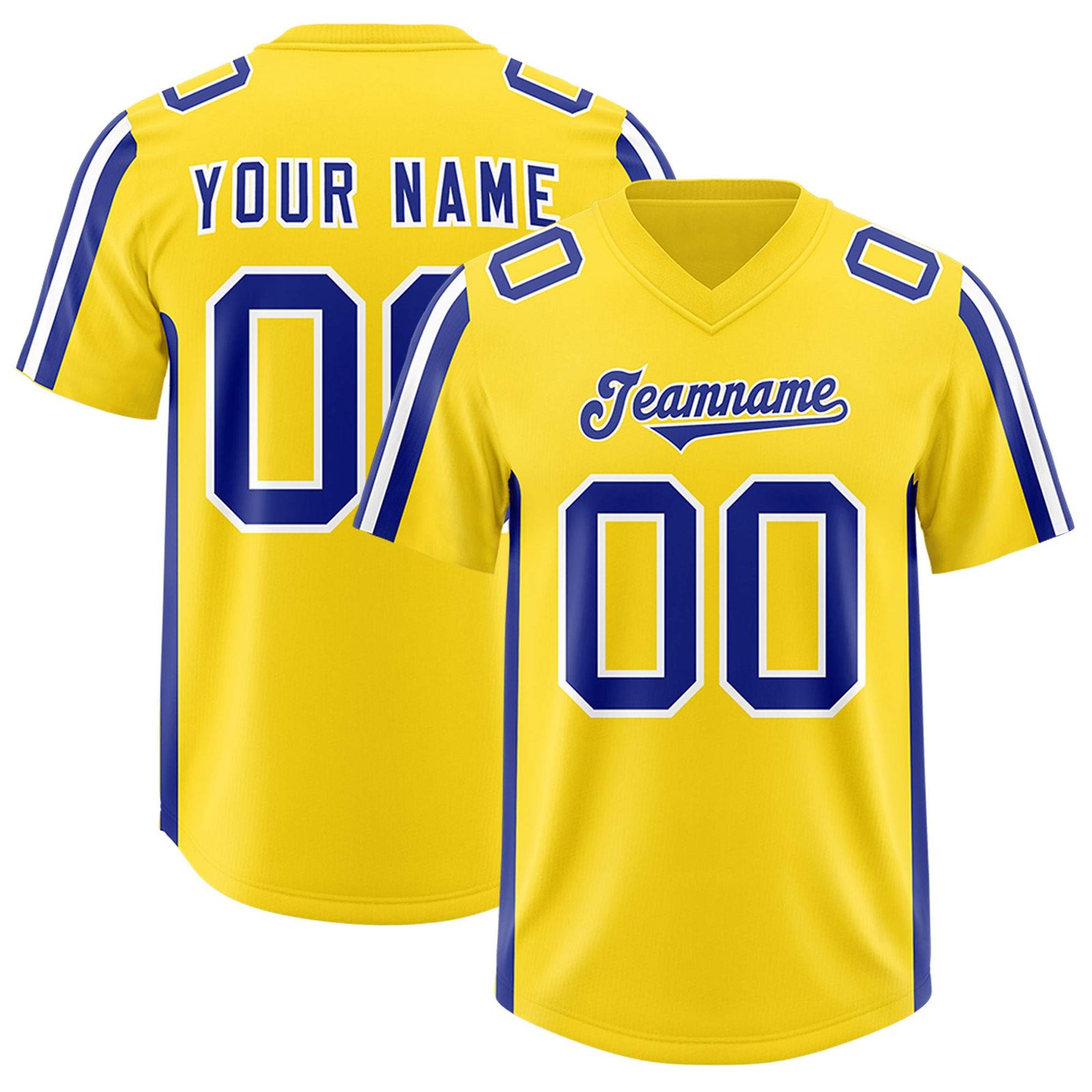 Custom Gold Royal and White Side Stripe Pattern Authentic Football Jersey