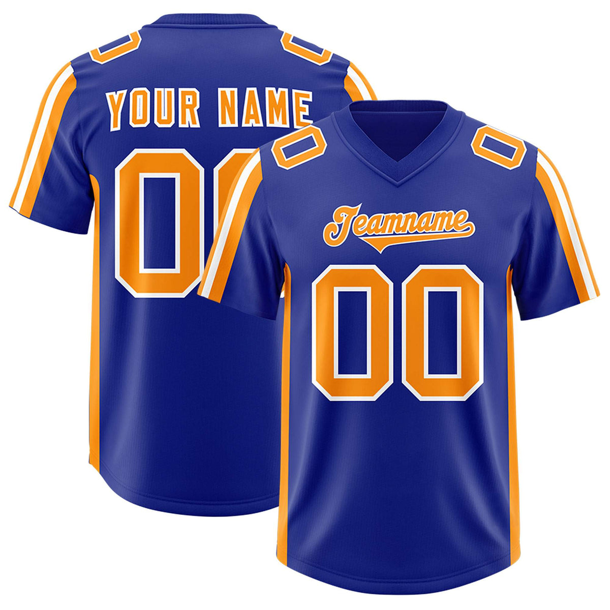 Custom Royal Gold Orange and White Side Stripe Pattern Authentic Football Jersey