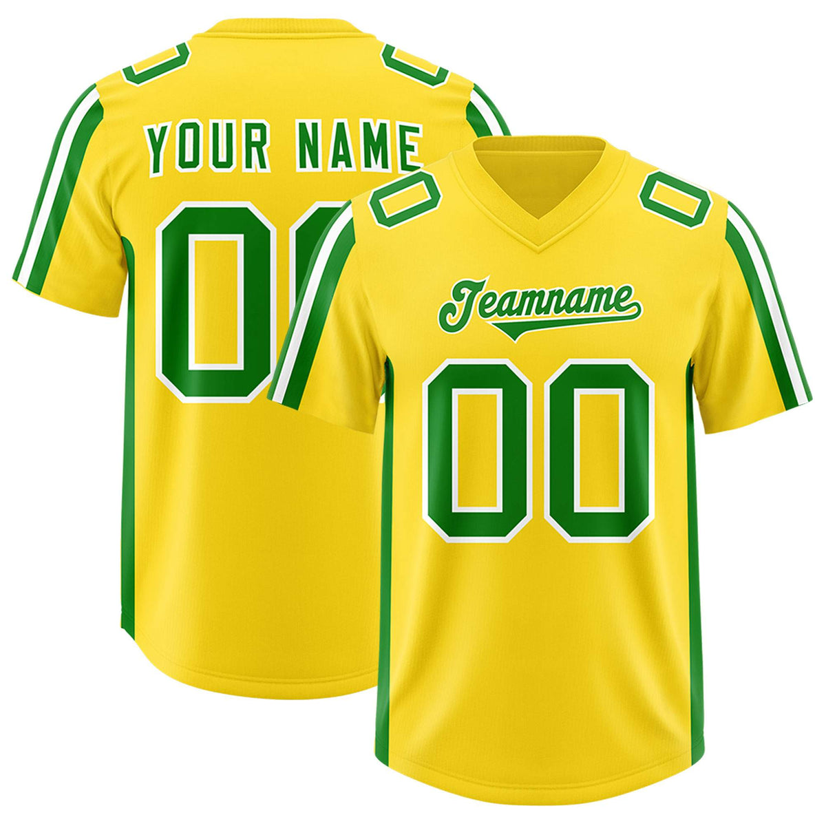 Custom Gold Kelly Green and White Side Stripe Pattern Authentic Football Jersey