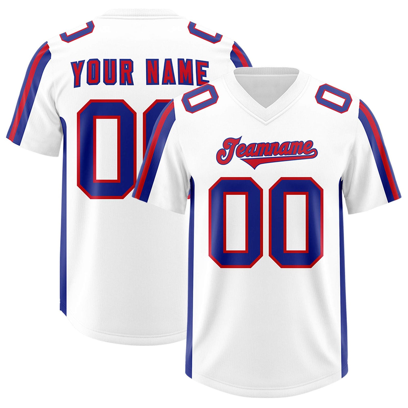 Custom White Royal and Red Side Stripe Pattern Authentic Football Jersey
