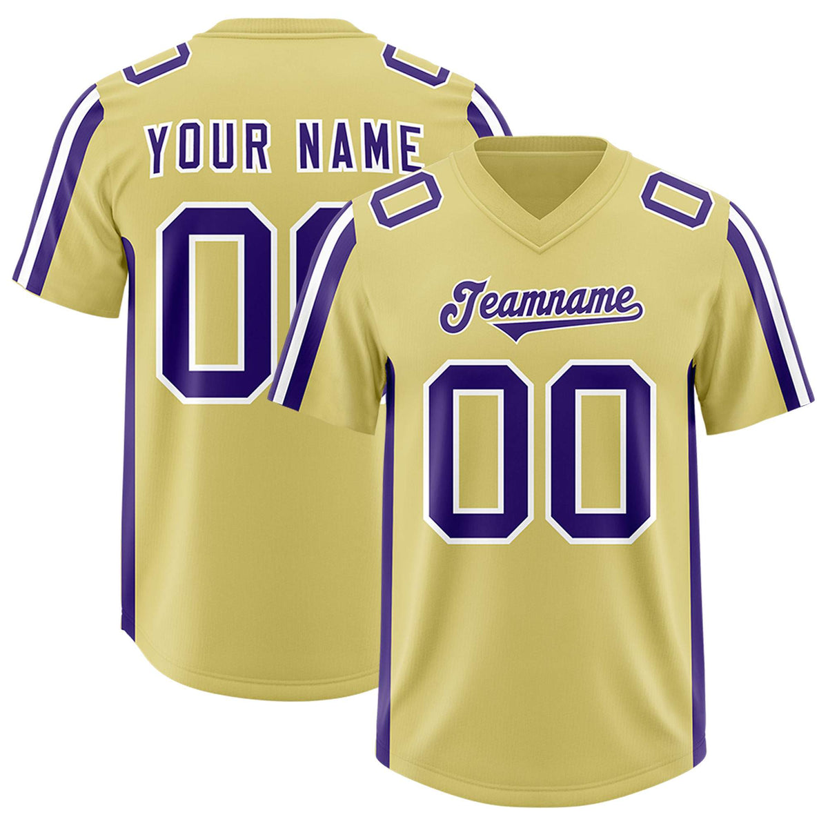 Custom Old Gold Purple and White Side Stripe Pattern Authentic Football Jersey