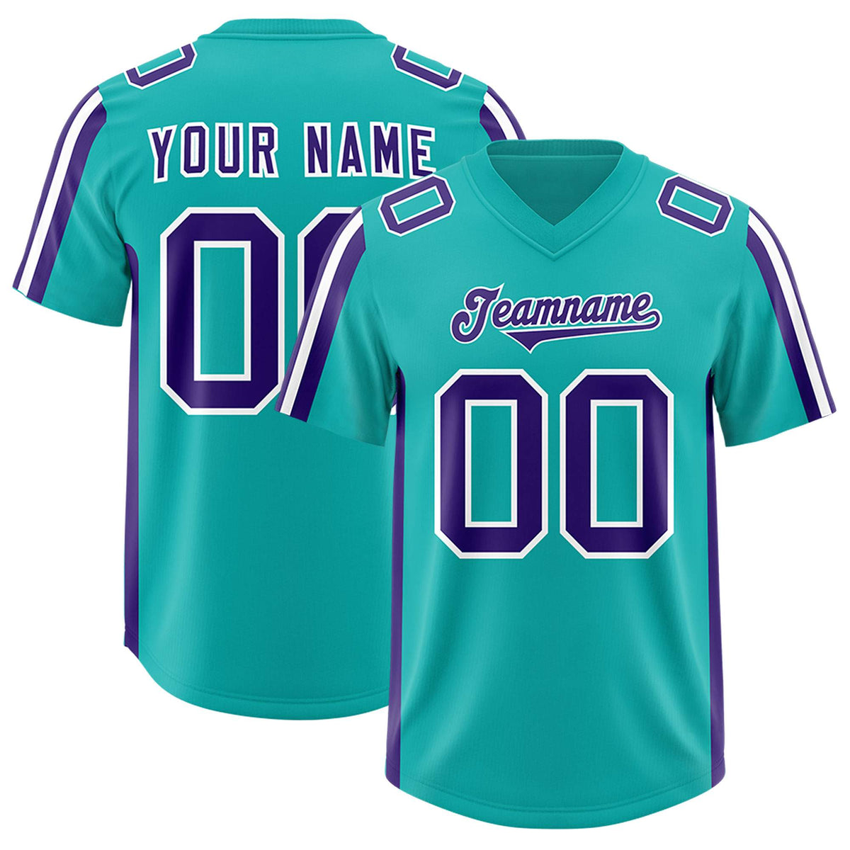 Custom Aqua Purple and White Side Stripe Pattern Authentic Football Jersey