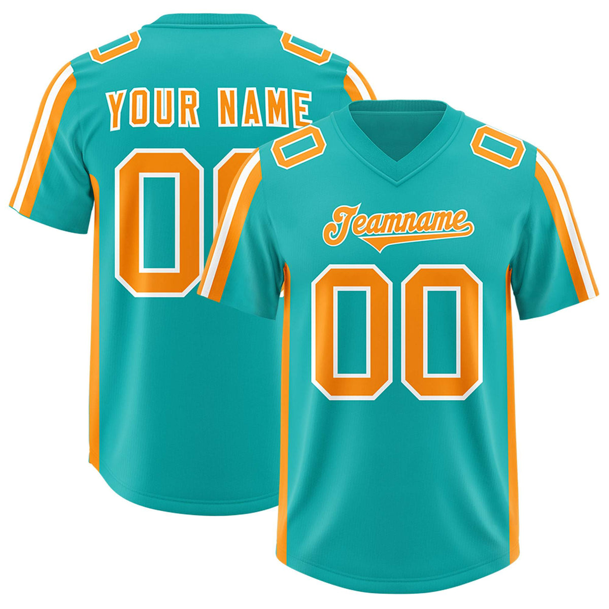 Custom Aqua Orange and White Side Stripe Pattern Authentic Football Jersey