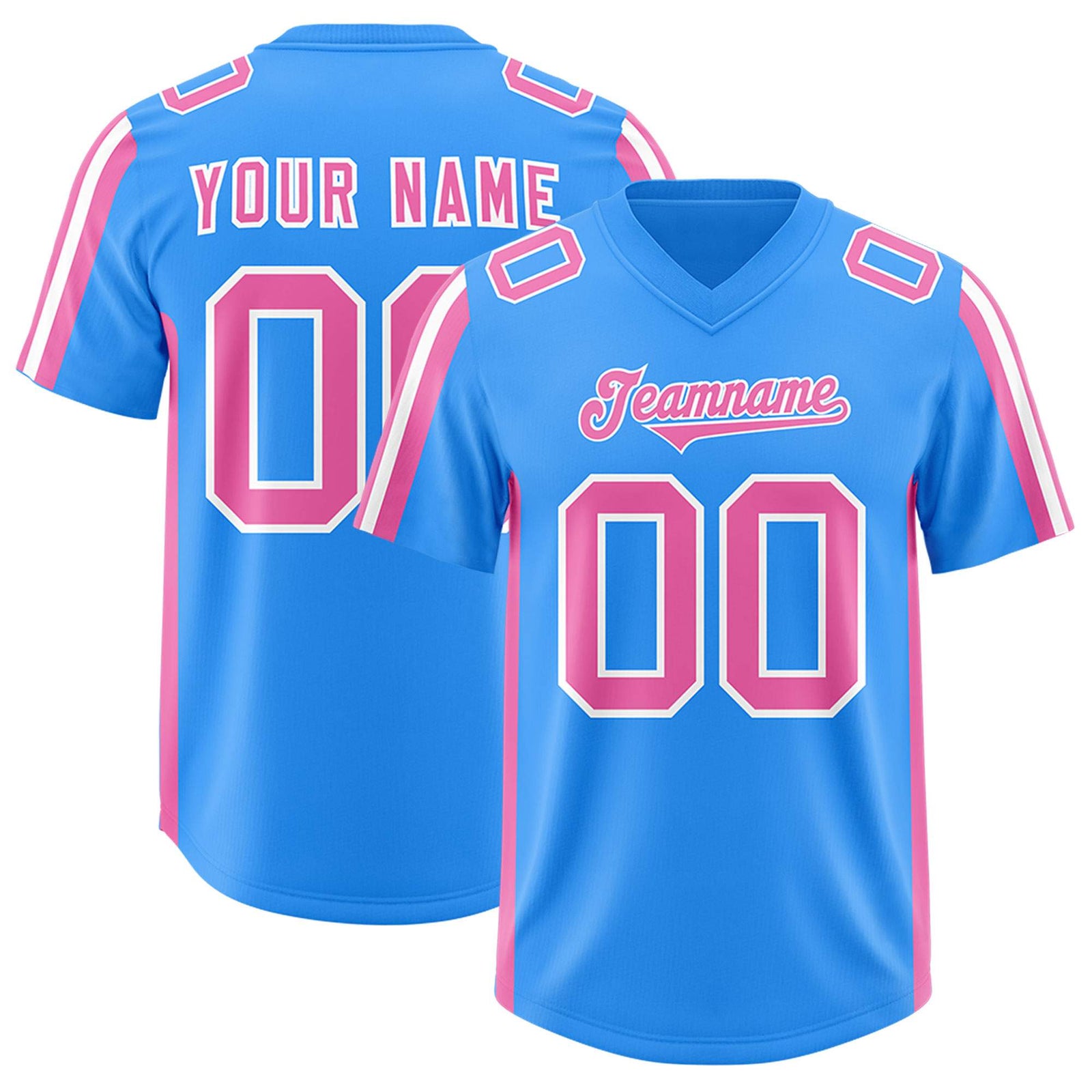 Custom Light Blue Pink and White Side Stripe Pattern Authentic Football Jersey