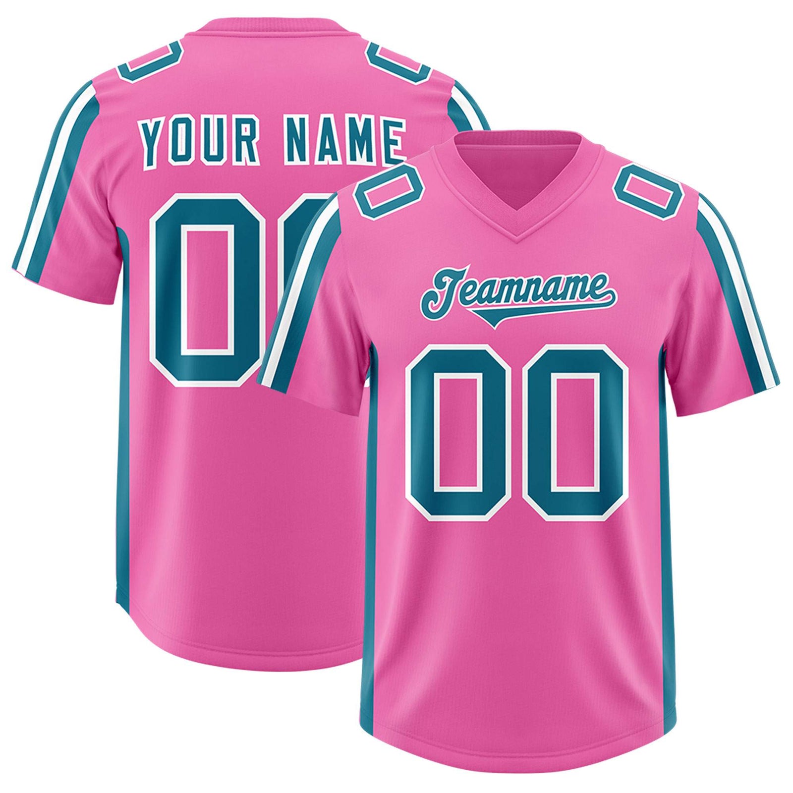 Custom Pink Aqua and White Side Stripe Pattern Authentic Football Jersey