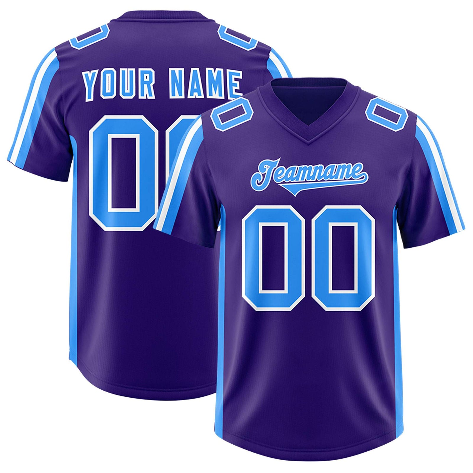 Custom Purple Light Blue and White Side Stripe Pattern Authentic Football Jersey
