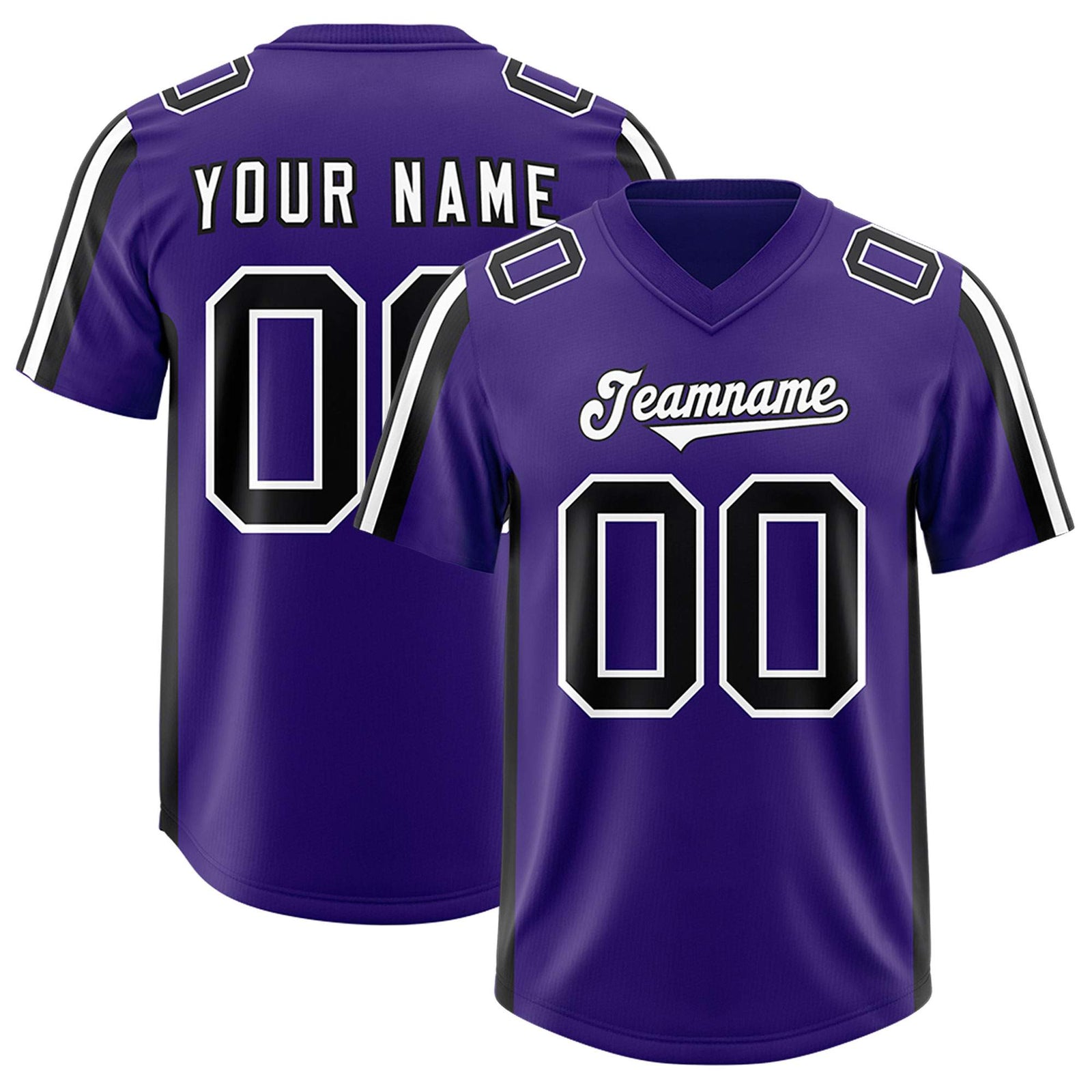 Custom Purple Black and White Side Stripe Pattern Authentic Football Jersey