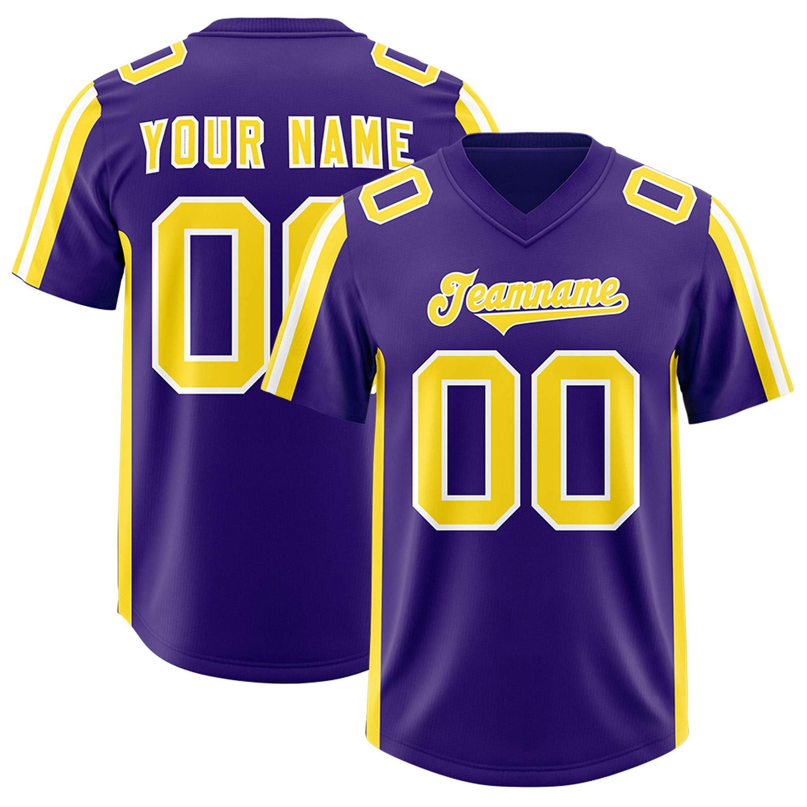 Custom Purple Gold and White Side Stripe Pattern Authentic Football Jersey